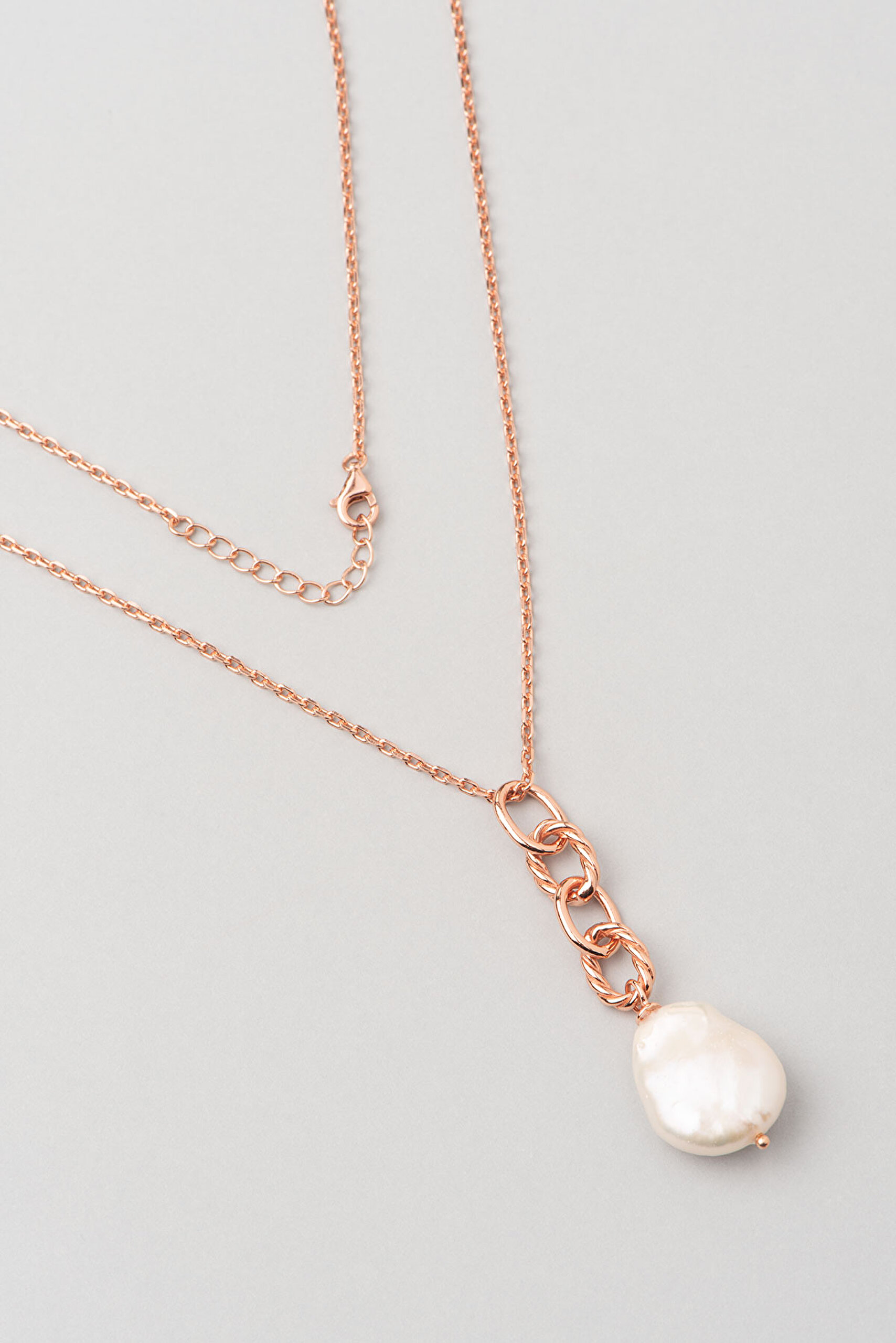 18 Ayar Rose Altın Kaplama 45 Cm Gümüş Pearlshine İnci Kolye