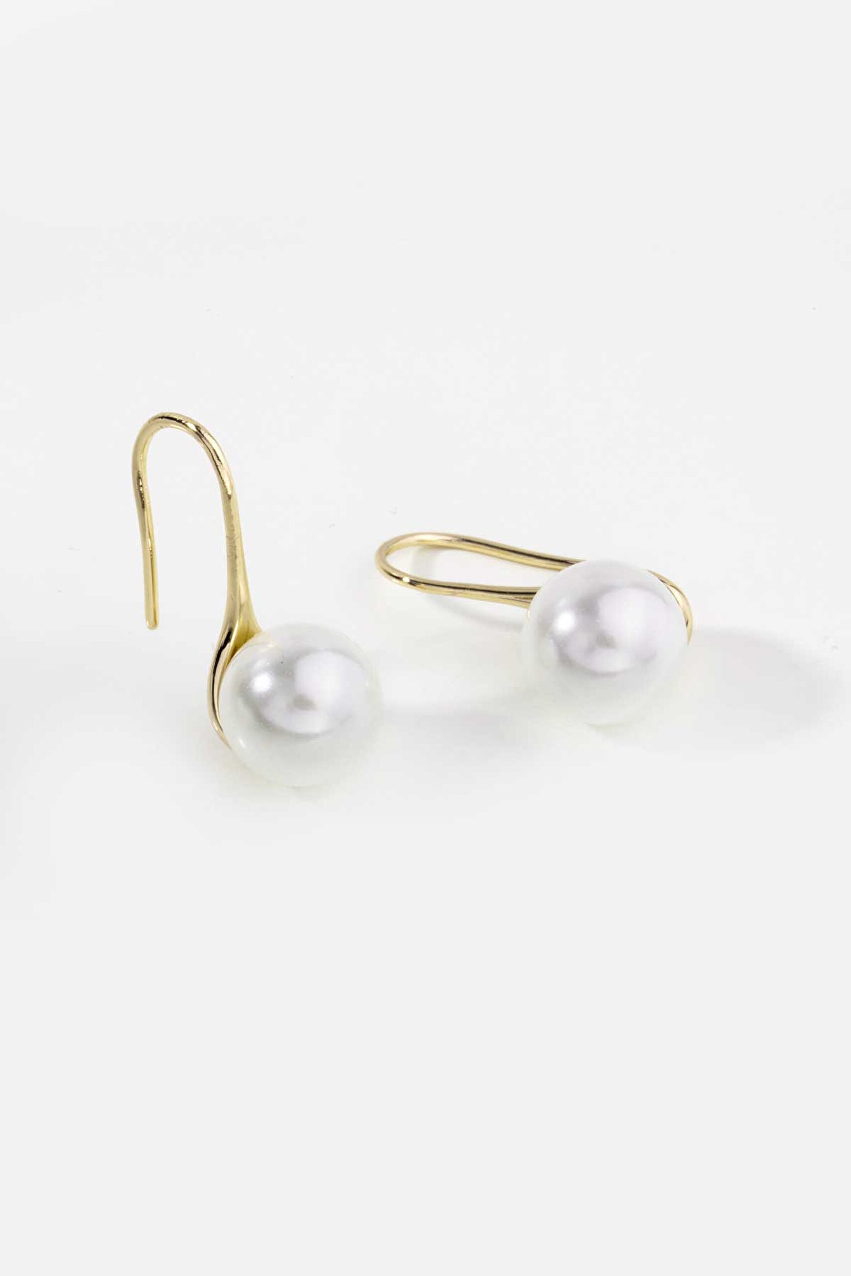 ⁠ 18 Ayar Sarı Altın Kaplama Gümüş İnci Küpe_0}