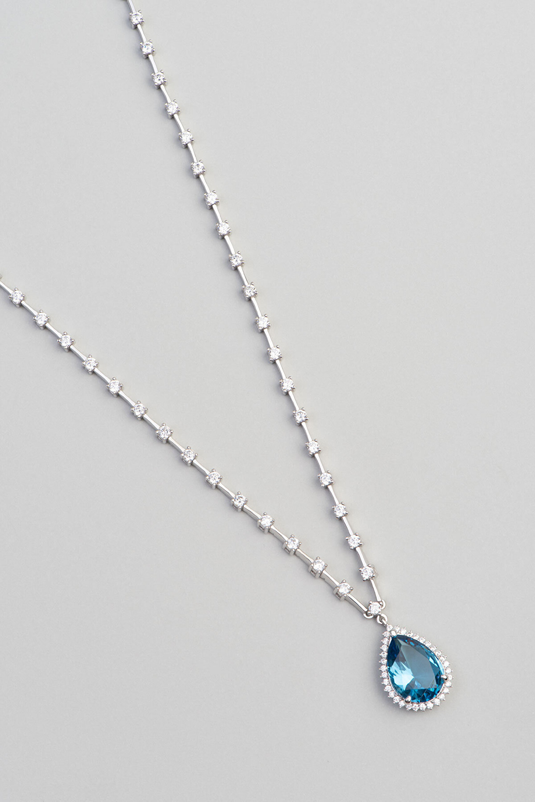 Okyanus Damlası 18 Ayar Beyaz Altın Kaplama 42 Cm Gümüş Gerdanlık - 3