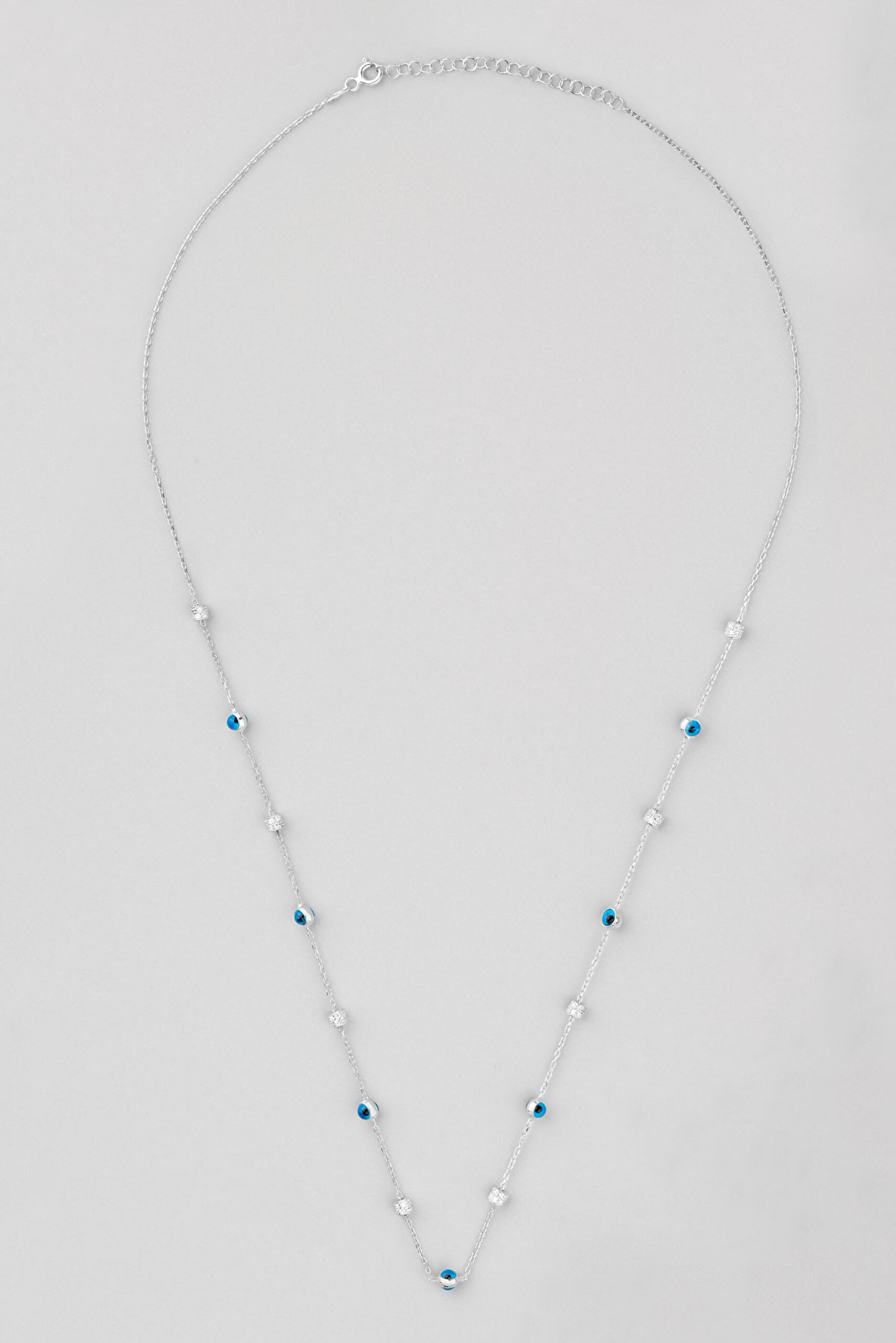 ⁠ Minimal Nazar İkonlu 18 Ayar Beyaz Altın Kaplama 60 Cm Gümüş Kolye_1}