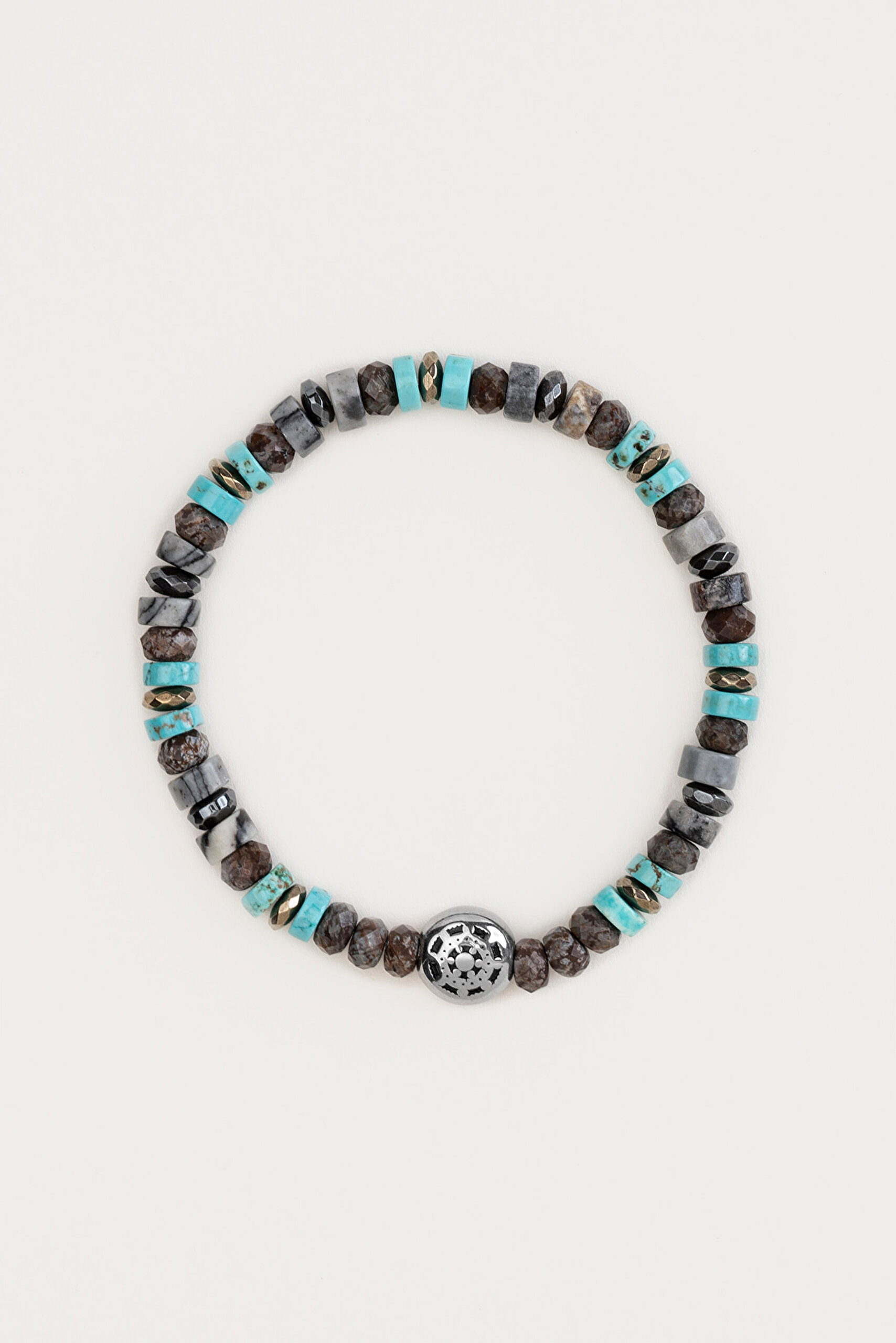 Hematit Ve Kalsedon Taşlı Çelik Erkek Ayarlanabilir Bileklik