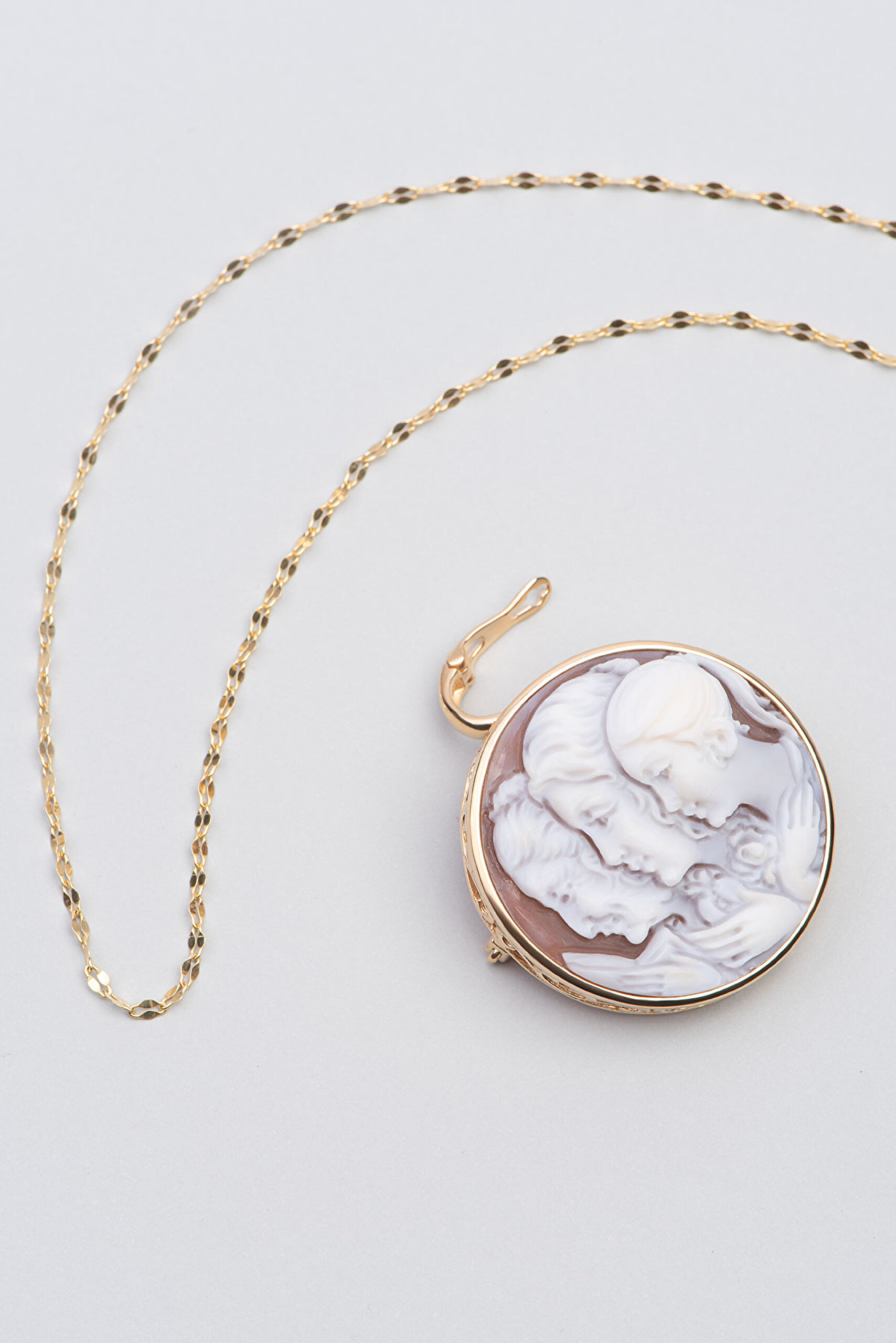 ⁠ Cameo Italiano 18 Ayar Sarı Altın Kaplama 50 Cm Gümüş Broş Ve Kolye_2}