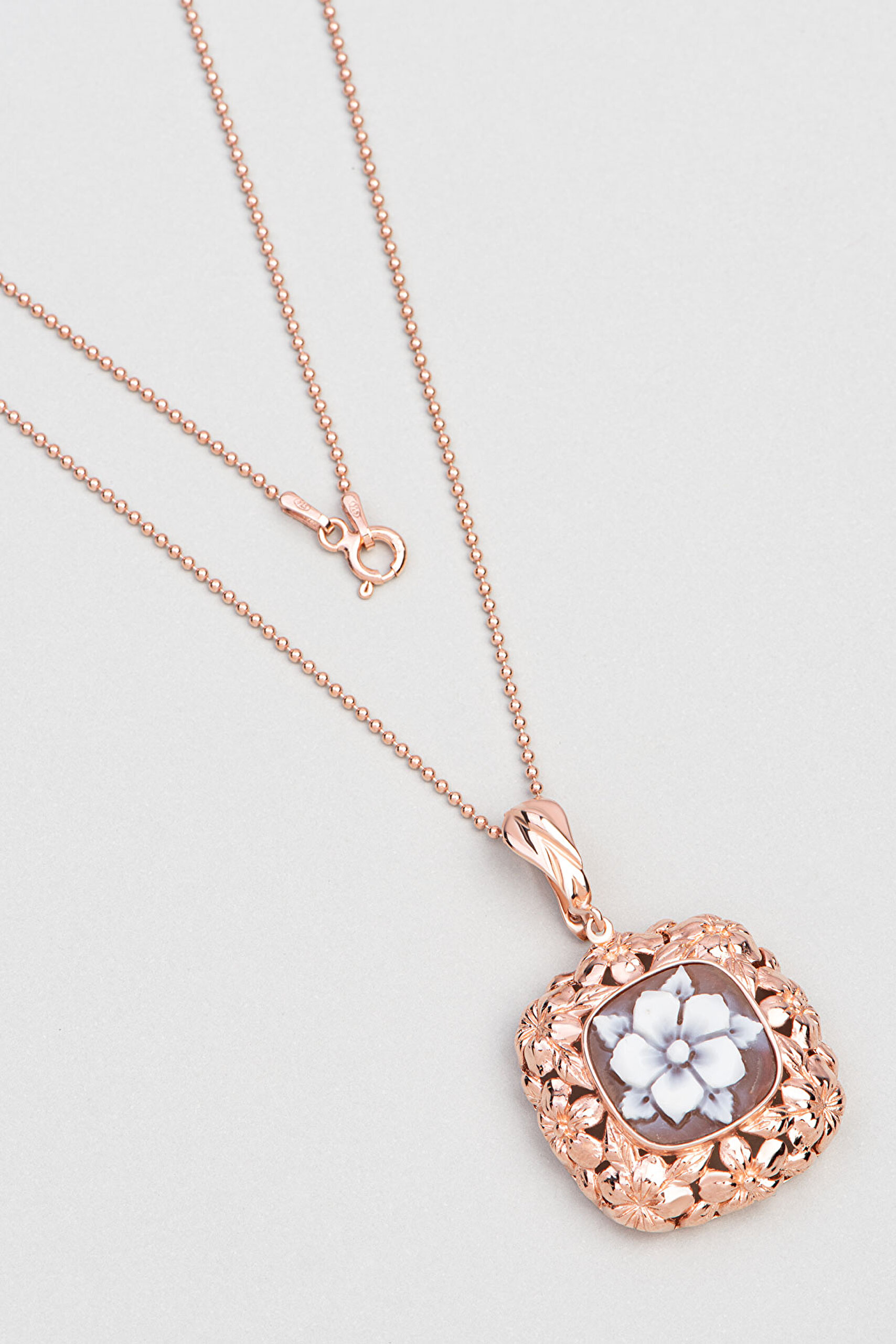 ⁠ Cameo Italiano 18 Ayar Rose Altın Kaplama 45 Cm Gümüş Kolye_0}