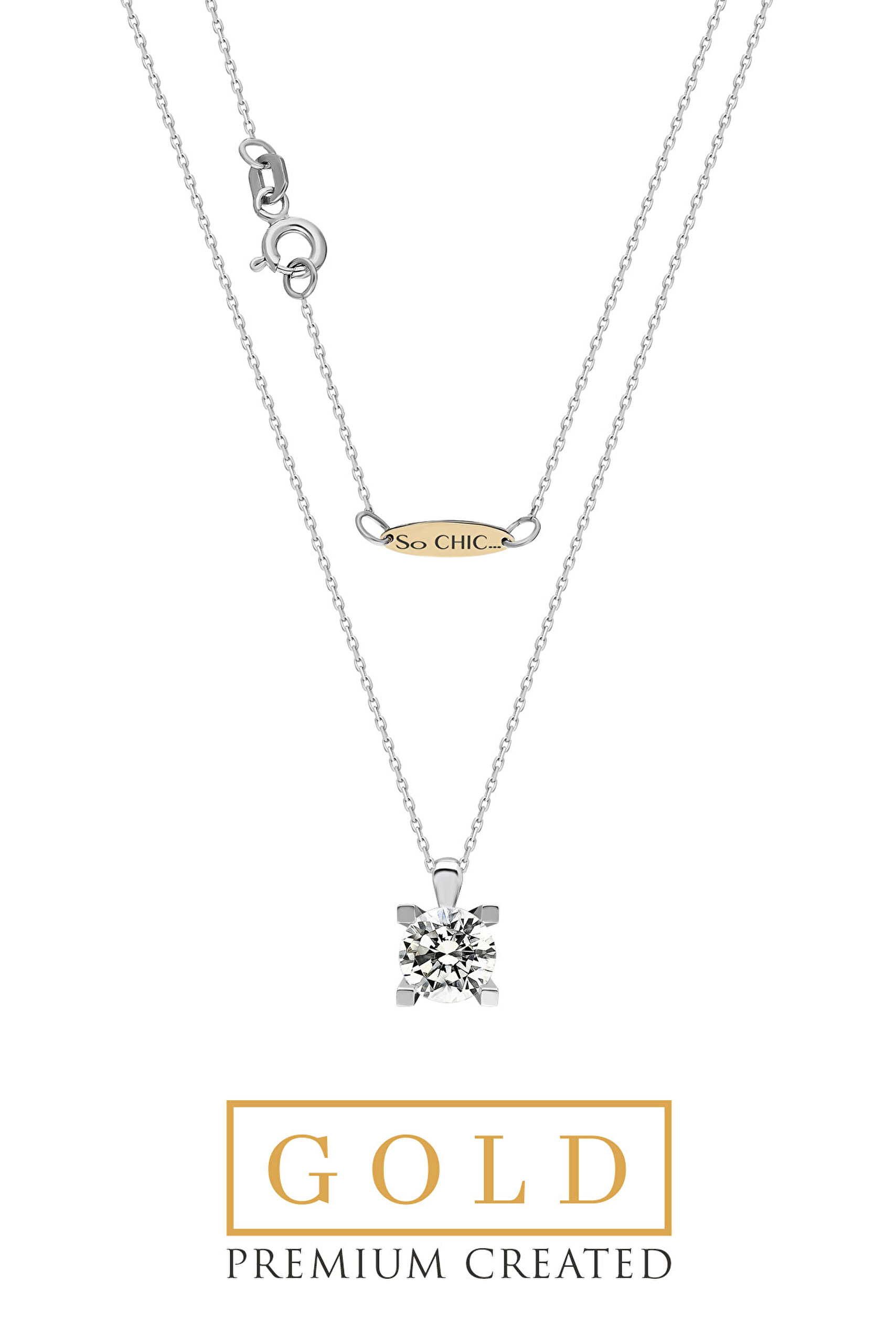 ⁠ Beyaz Altın Sertifikalı Premium Created Taşlı 1.50 CT Effect Tektaş Kolye_1}