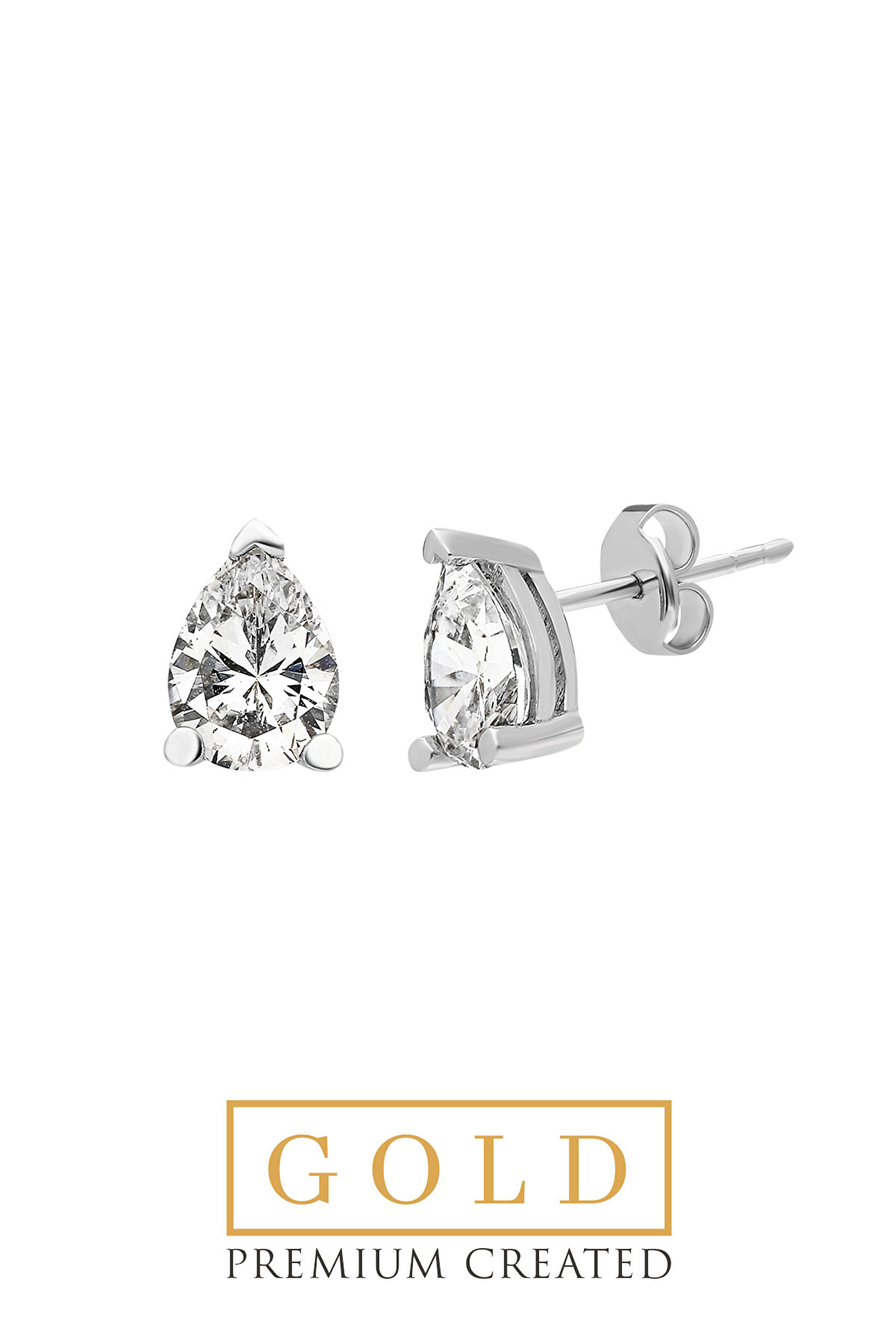 ⁠ Beyaz Altın Sertifikalı Premium Created Taşlı Damla Tektaş Küpe_0}