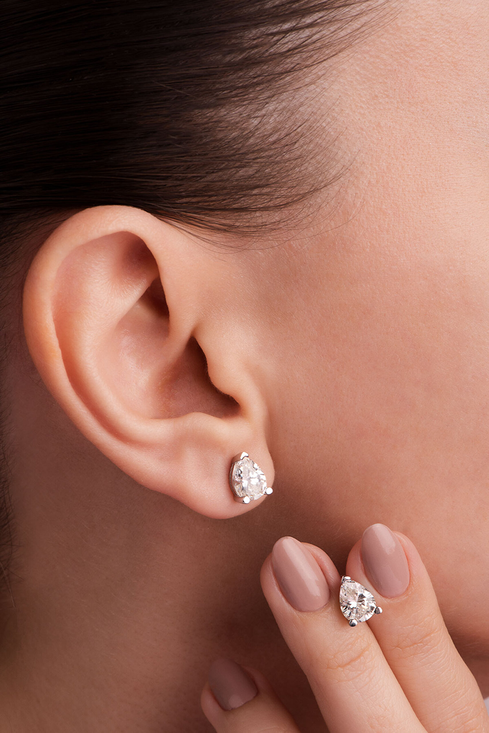 ⁠ Beyaz Altın Sertifikalı Premium Created Taşlı Damla Tektaş Küpe_1}