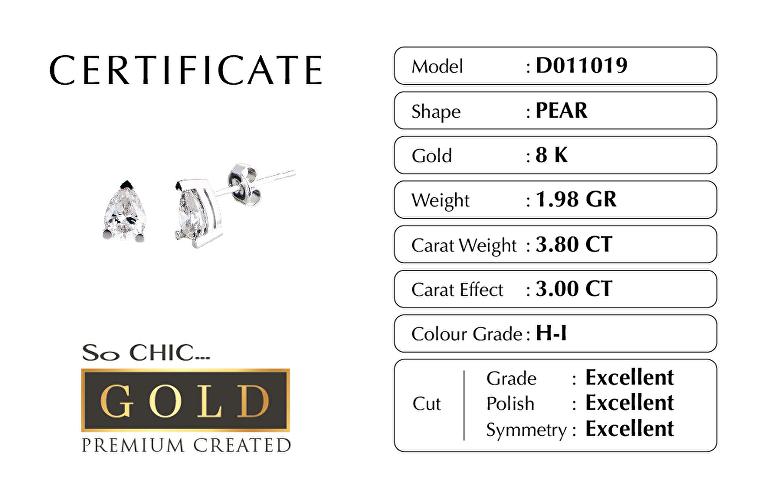 ⁠ Beyaz Altın Sertifikalı Premium Created Taşlı Damla Tektaş Küpe_2}