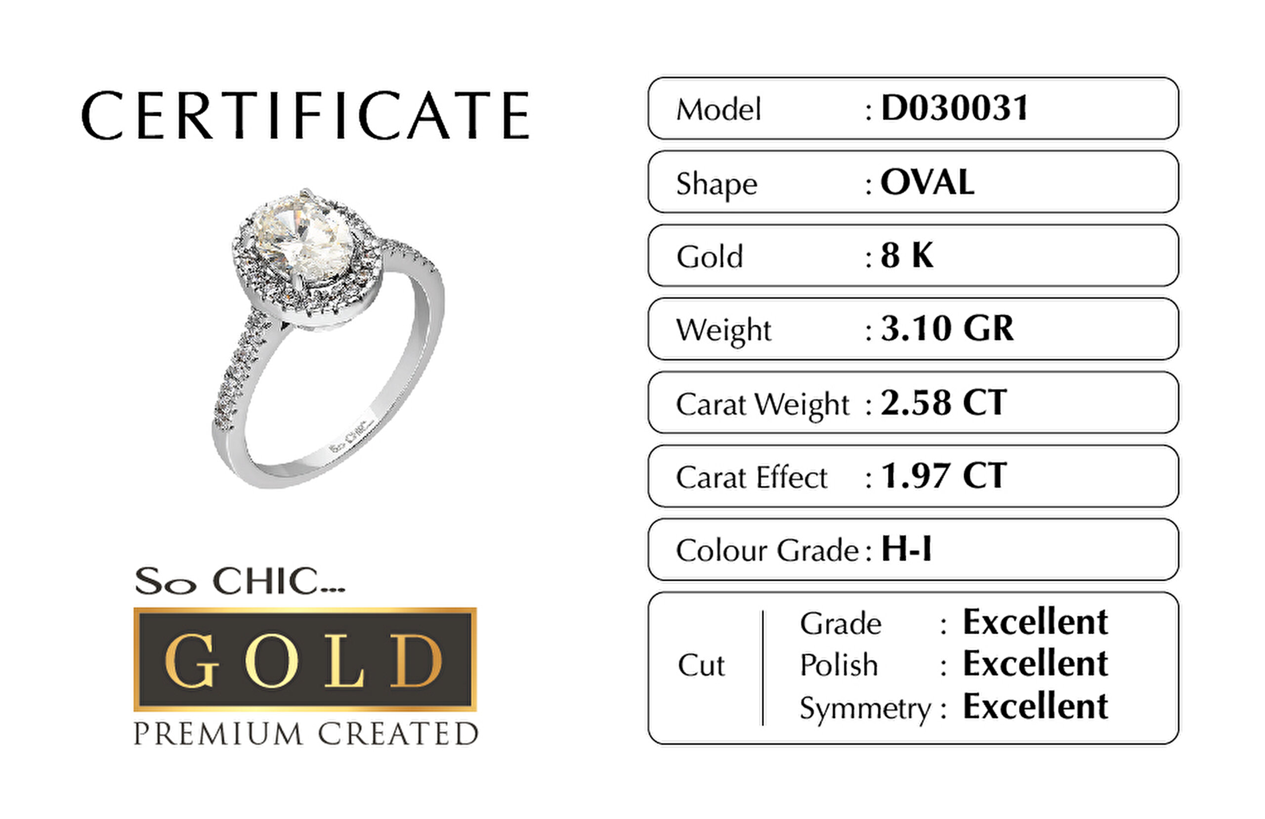 ⁠ Beyaz Altın Sertifikalı Premium Created Taşlı Oval Tektaş Yüzük_4}