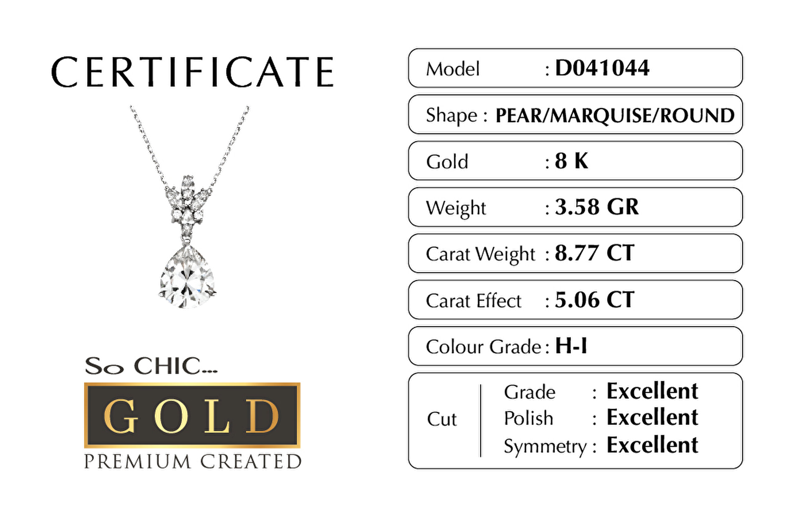 ⁠ Beyaz Altın Sertifikalı Premium Created Damla Taşlı 5.06 CT Effect Tektaş Kolye_3}