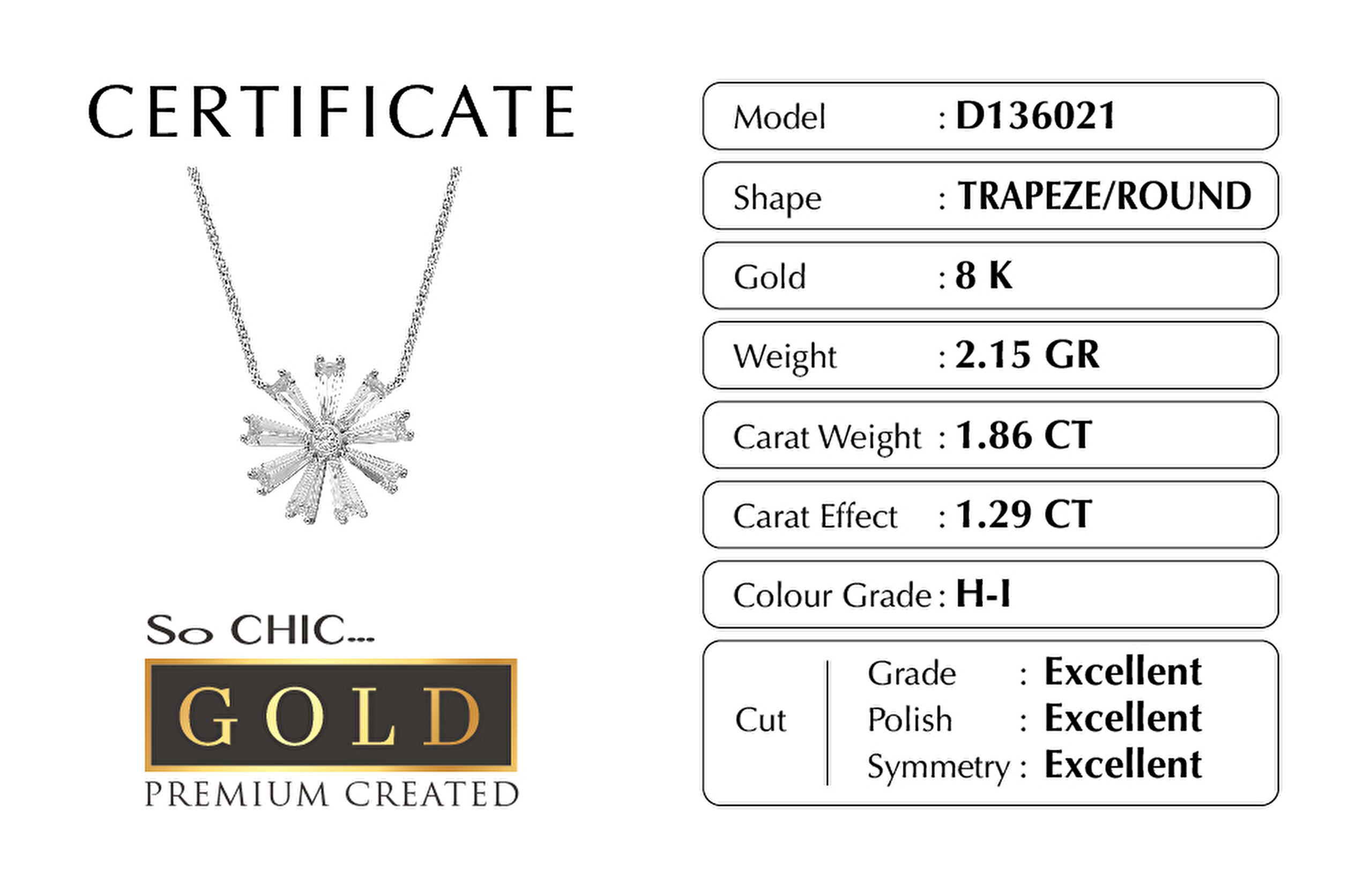 ⁠ Beyaz Altın Sertifikalı Premium Created Trapez Taşlı Çiçek Kolye
_2}