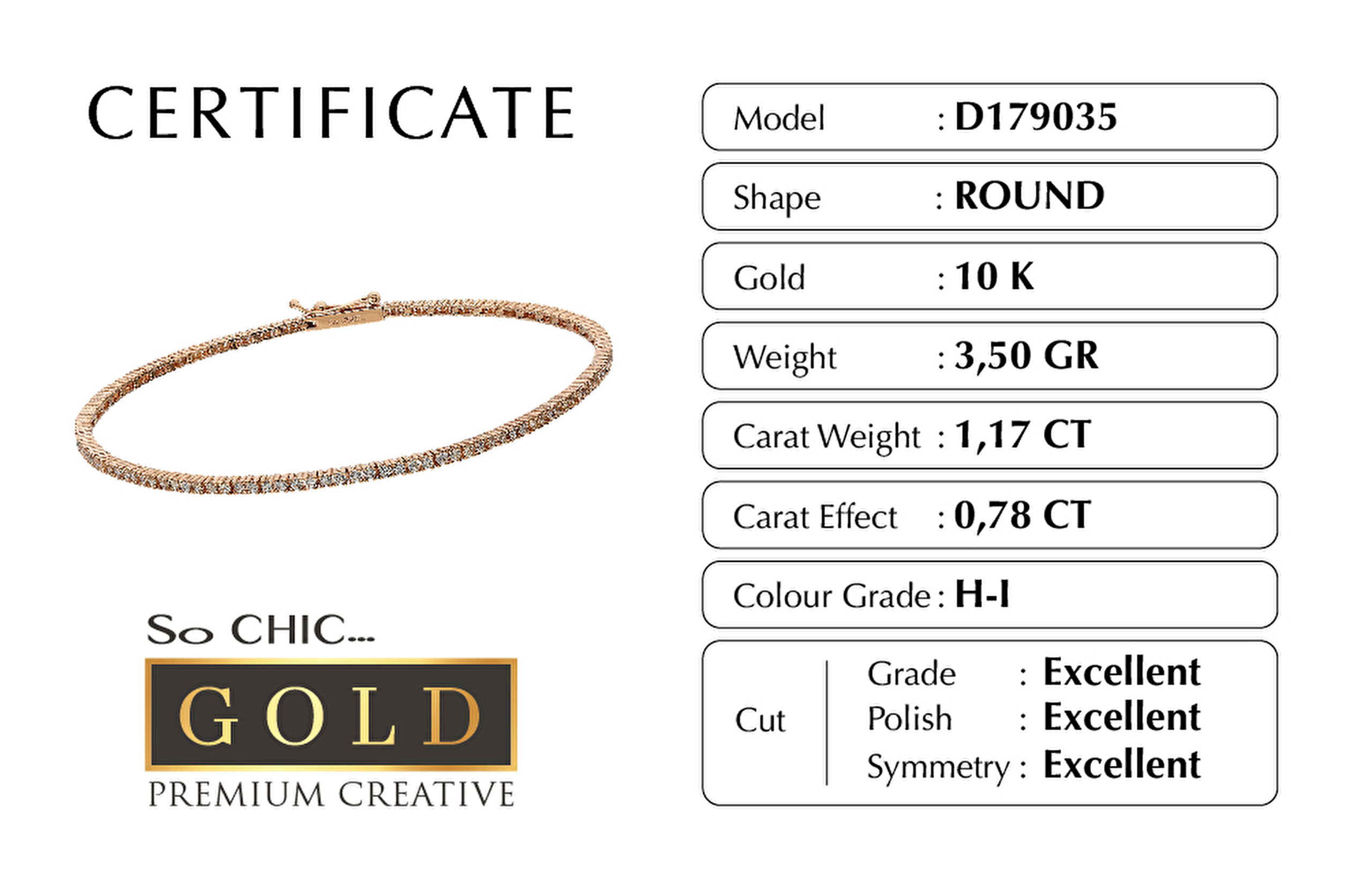 ⁠ Rose Altın Sertifikalı Premium Created Taşlı Su Yolu Bileklik_1}