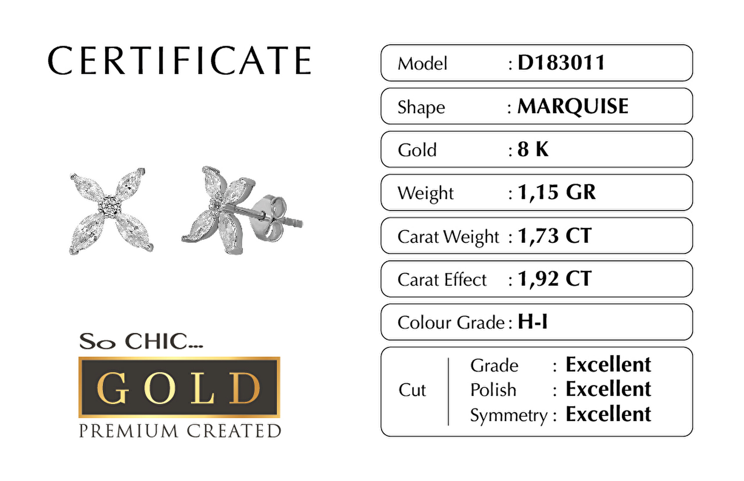 ⁠ Beyaz Altın Sertifikalı Premium Created Markiz Taşlı Küpe_1}