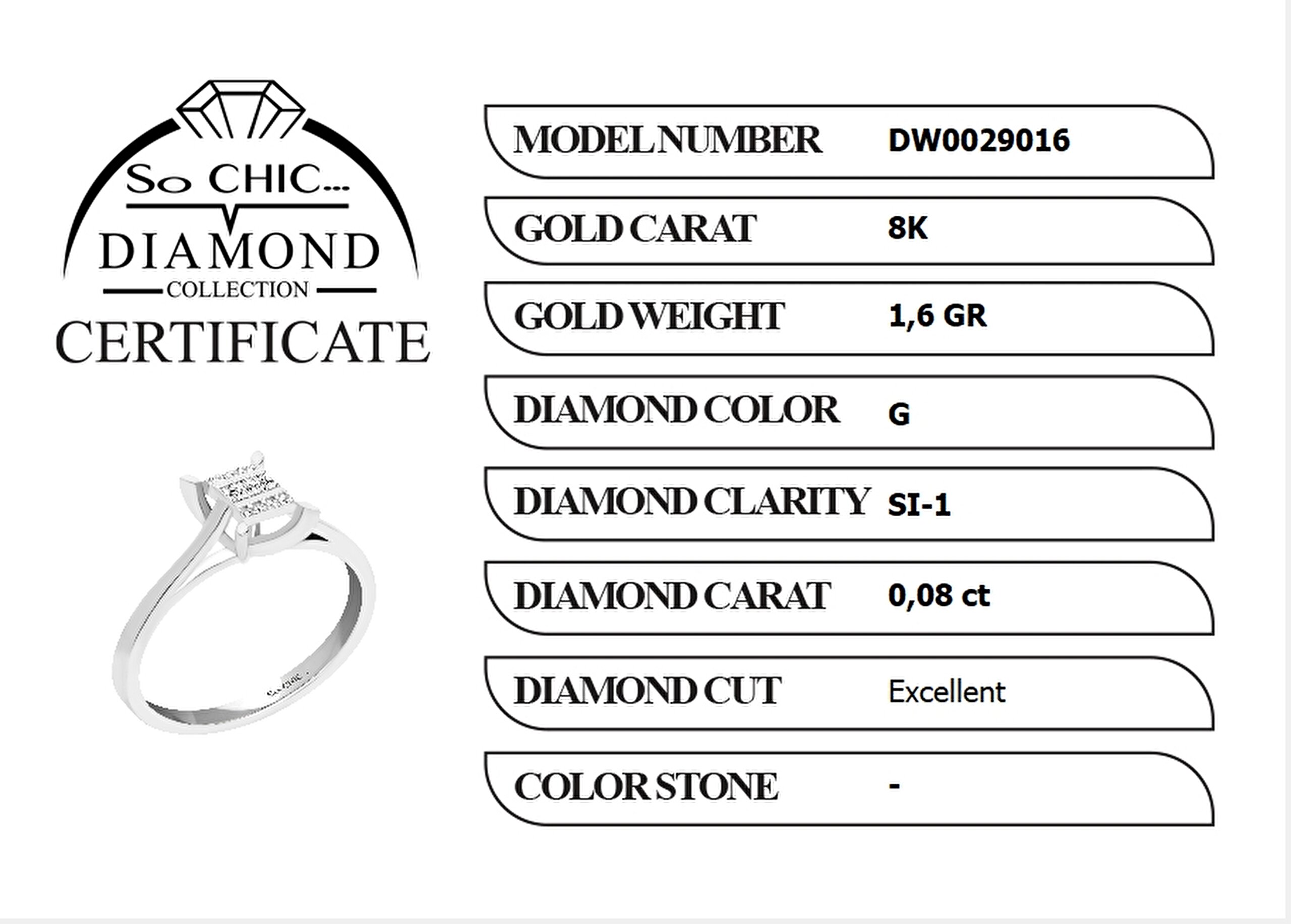 ⁠ Diamond Collection Beyaz Altın 0.08 Karat Pırlanta Baget Yüzük_1}