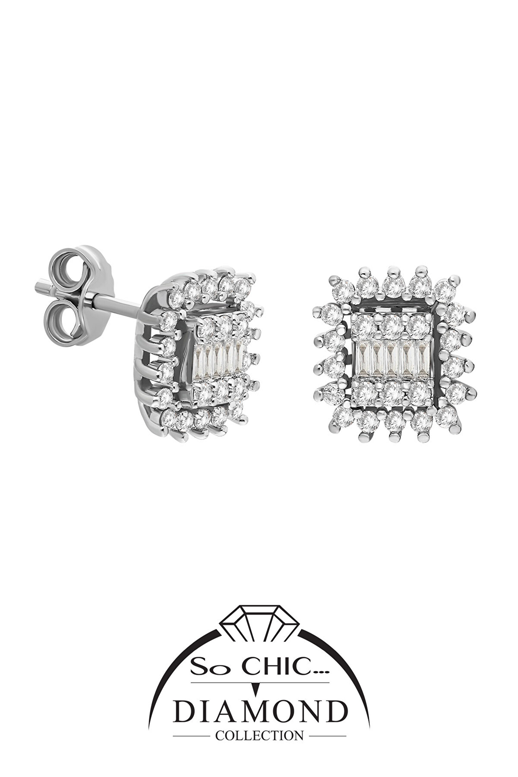 ⁠ Diamond Collection Beyaz Altın 0.20 Karat Pırlanta Baget Küpe_0}