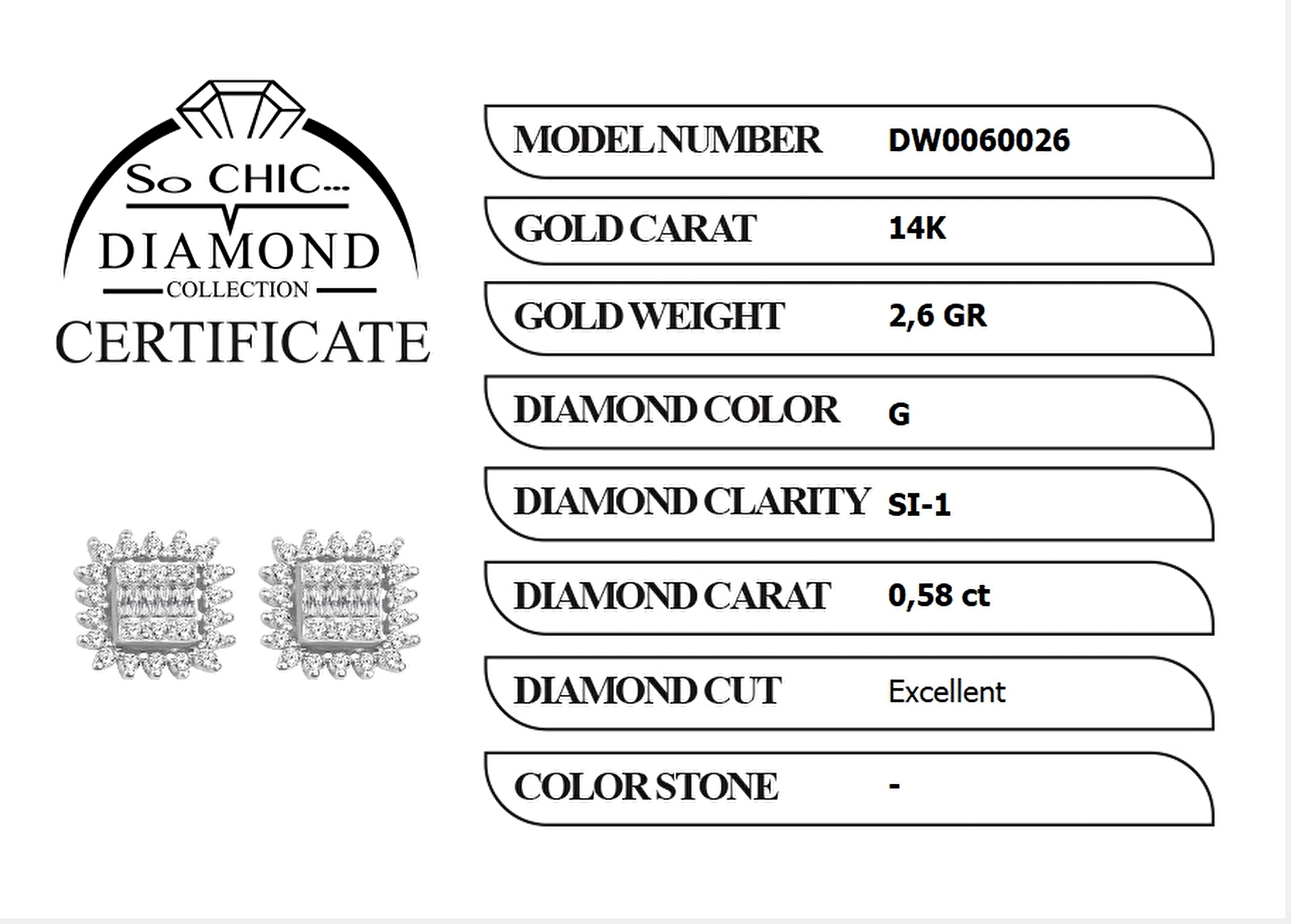 ⁠ Diamond Collection Beyaz Altın 0.20 Karat Pırlanta Baget Küpe_1}