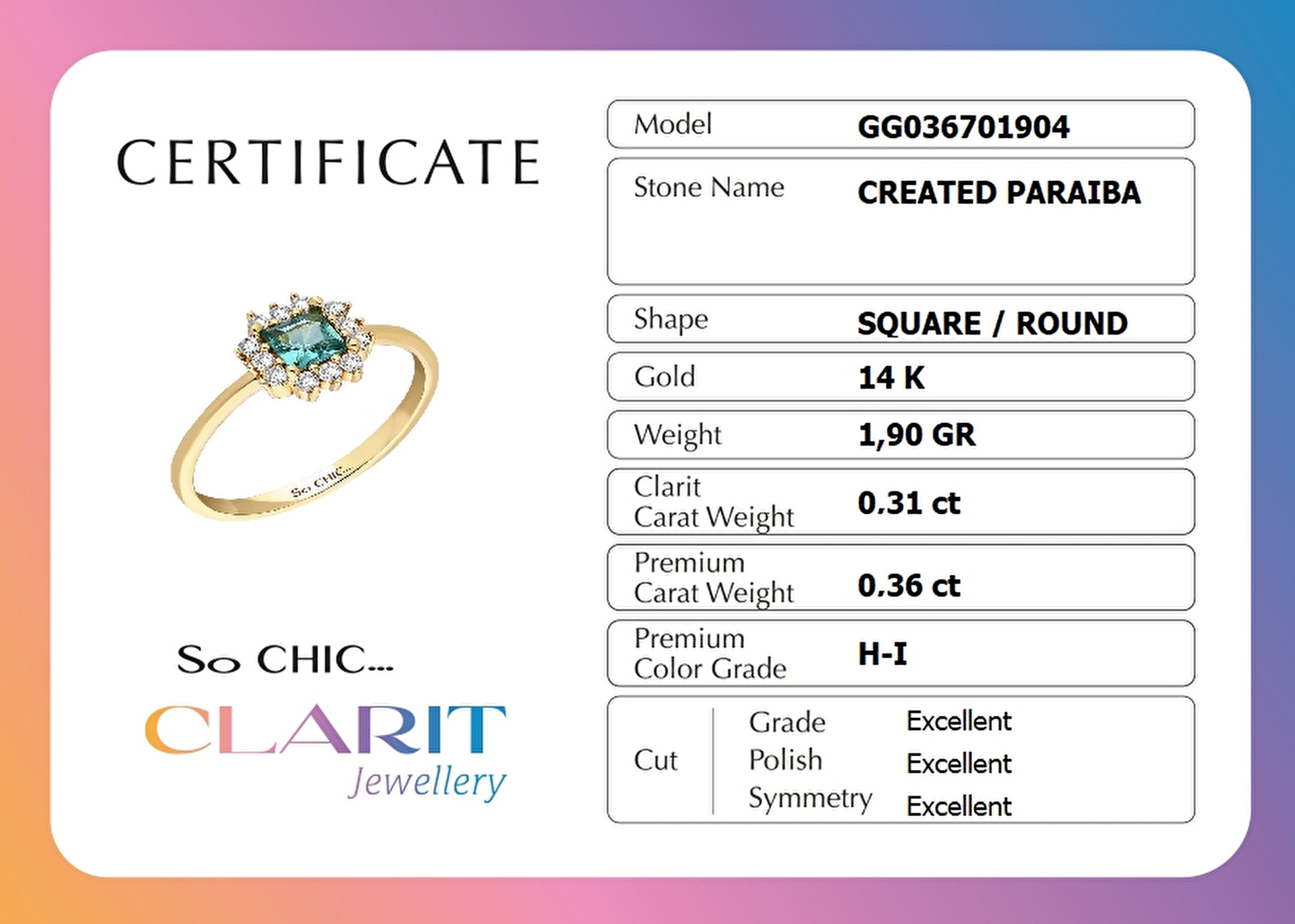 ⁠ Created Paraiba Taşlı Clarit Serisi 14 Ayar Sarı Altın Yüzük_3}