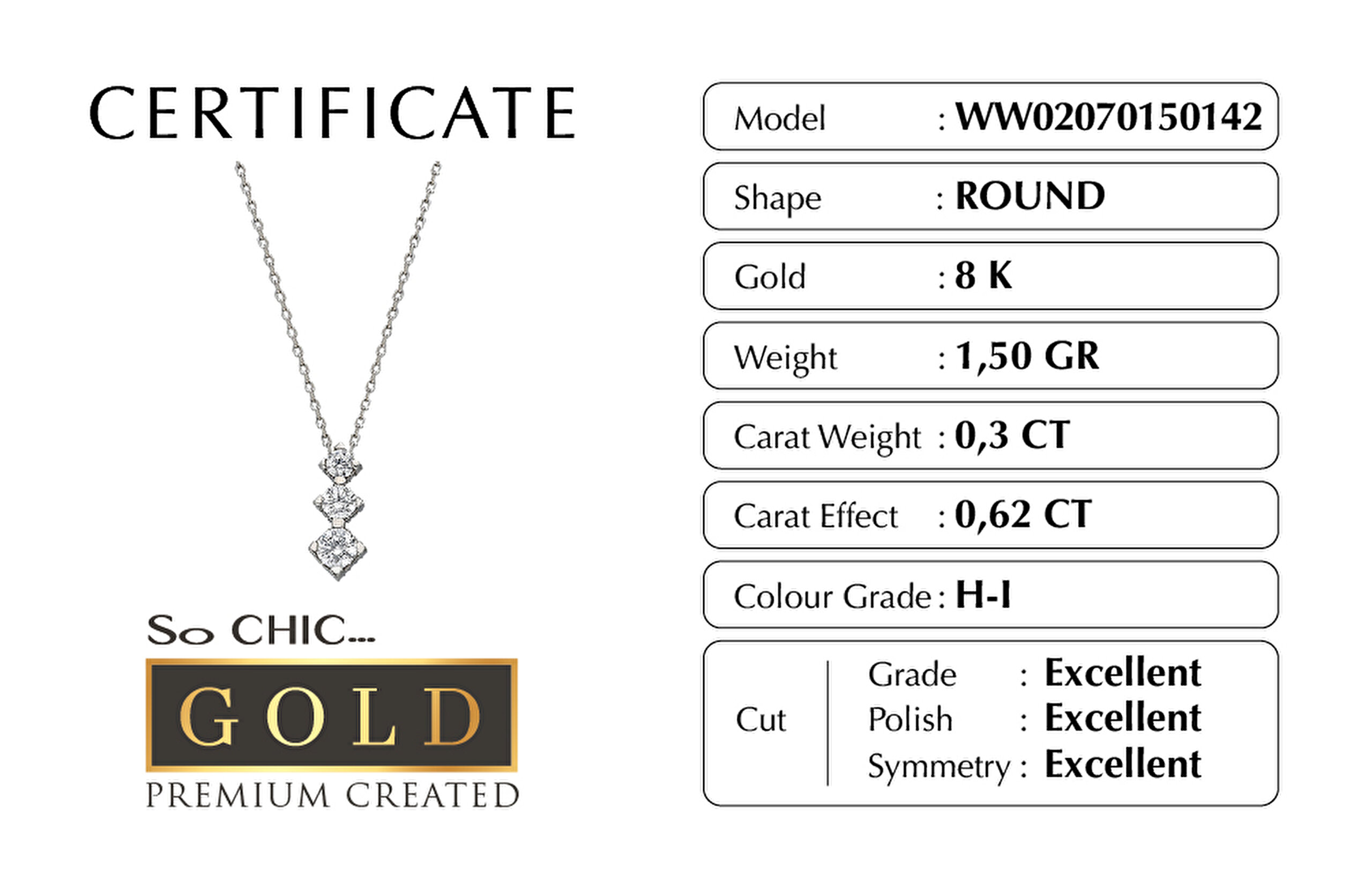 ⁠ Beyaz Altın Sertifikalı Premium Created Taşlı 42 Cm Tria Kolye_1}