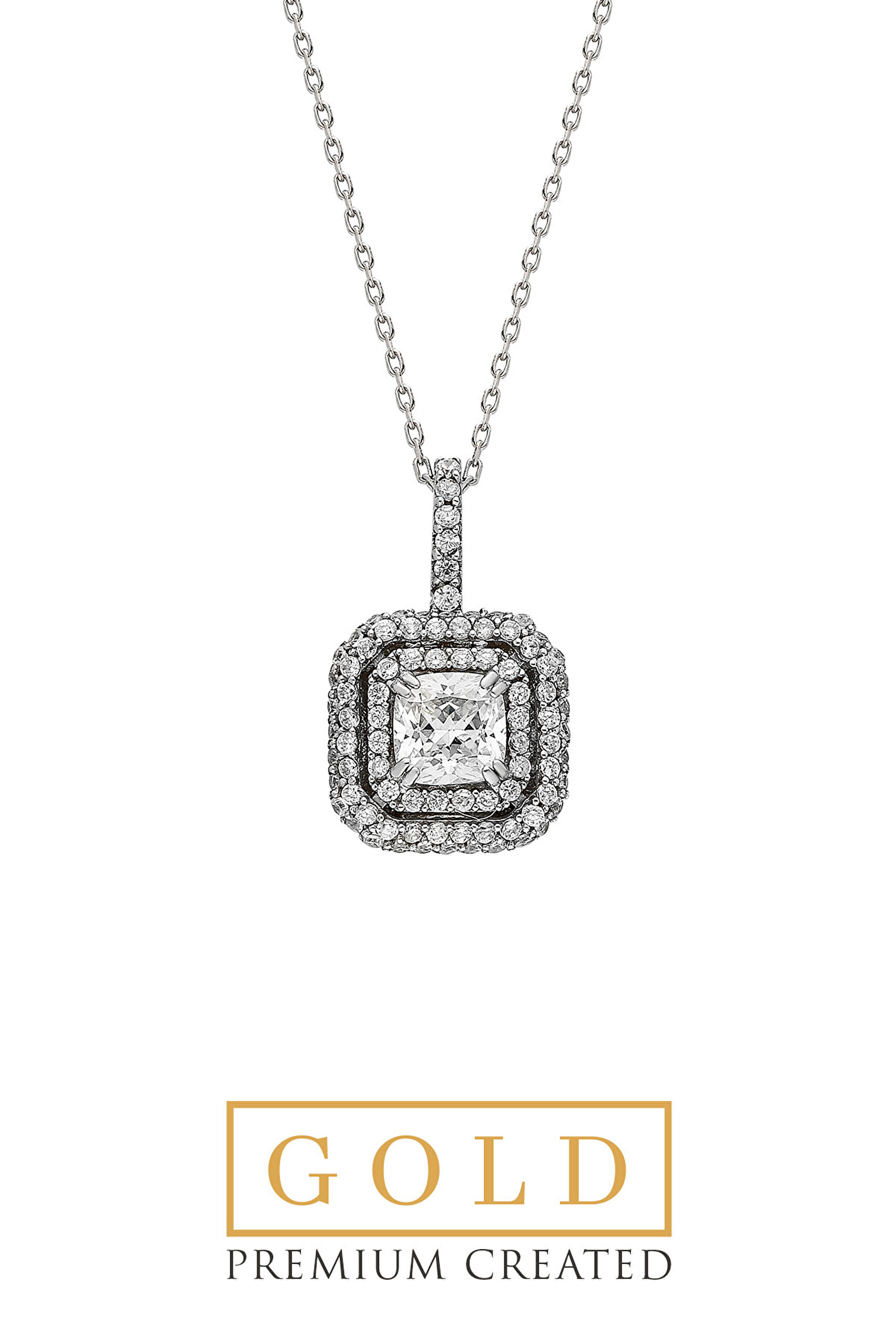 ⁠ Beyaz Altın Sertifikalı Premium Created Taşlı 42 Cm Çift Sıra Anturaj Kolye_0}