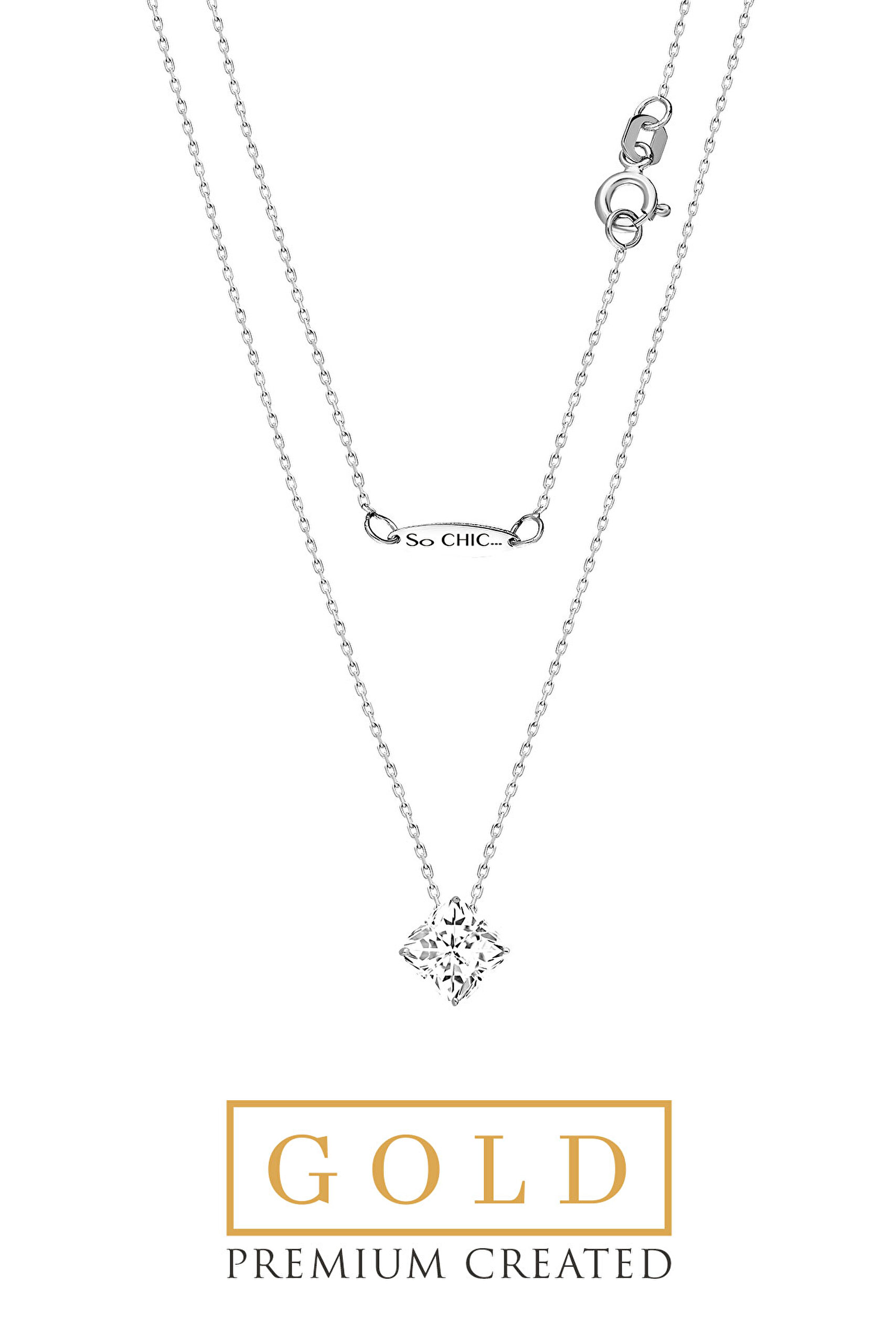 ⁠ Beyaz Altın Sertifikalı Premium Created Taşlı 42 Cm Asscher Kesim Tektaş Kolye_1}