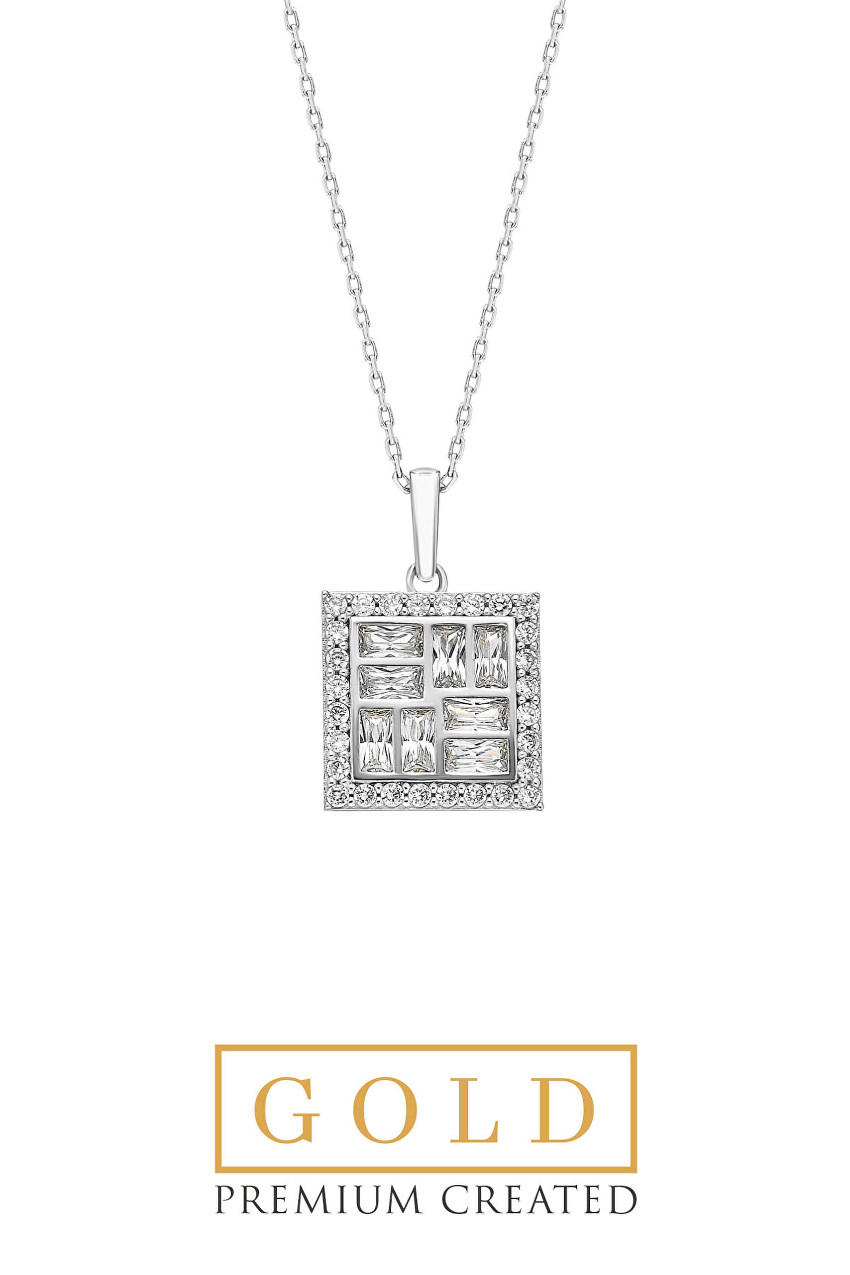 ⁠ Beyaz Altın Sertifikalı Premium Created Baget Taşlı 42 cm Kolye
_0}