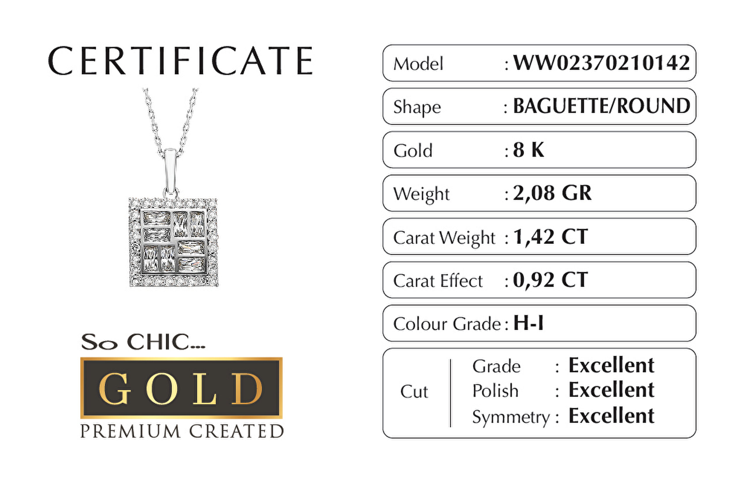 ⁠ Beyaz Altın Sertifikalı Premium Created Baget Taşlı 42 cm Kolye
_2}