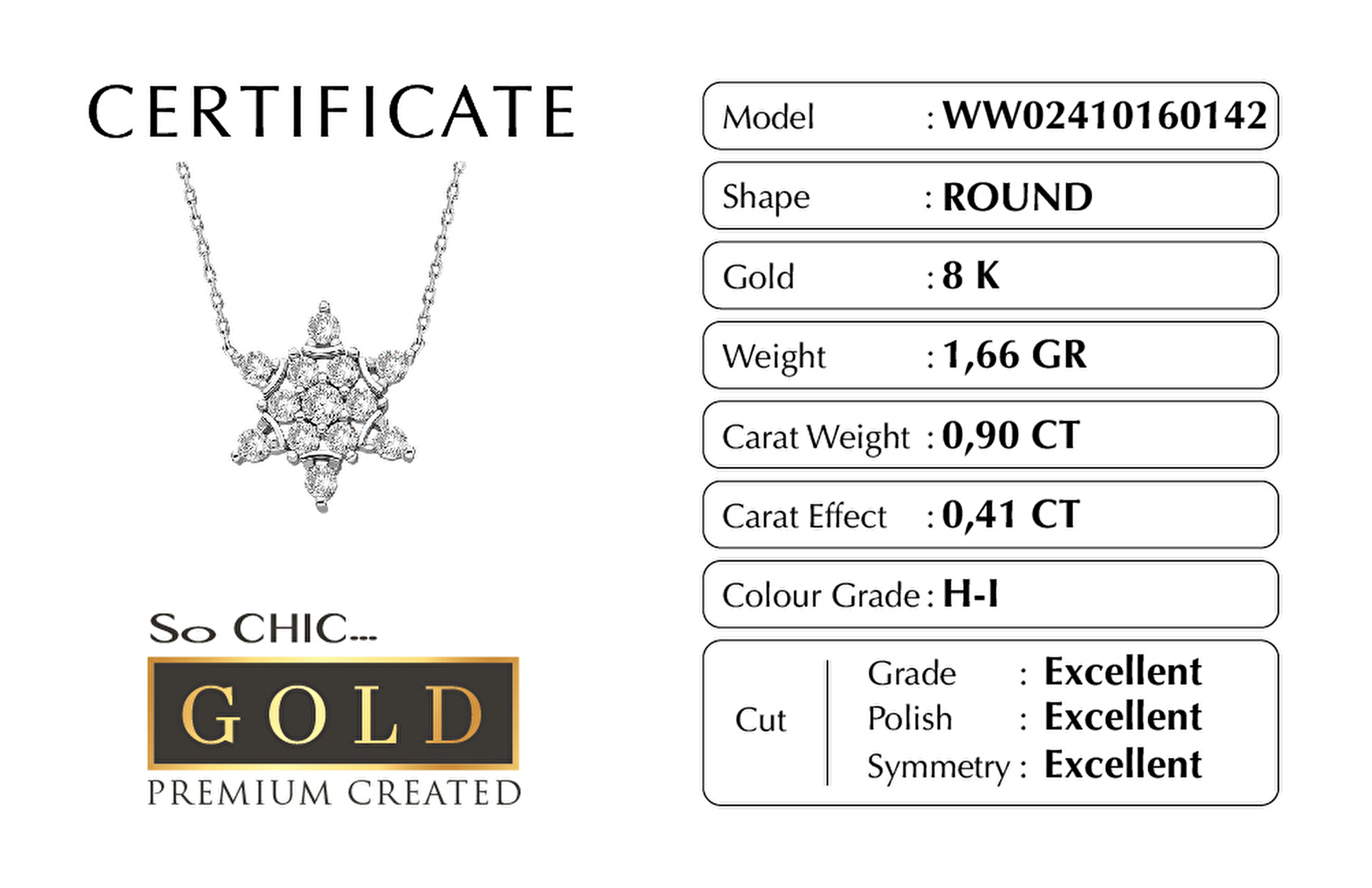 ⁠ Beyaz Altın Sertifikalı Premium Created Taşlı 42 Cm Kar Tanesi Kolye_2}