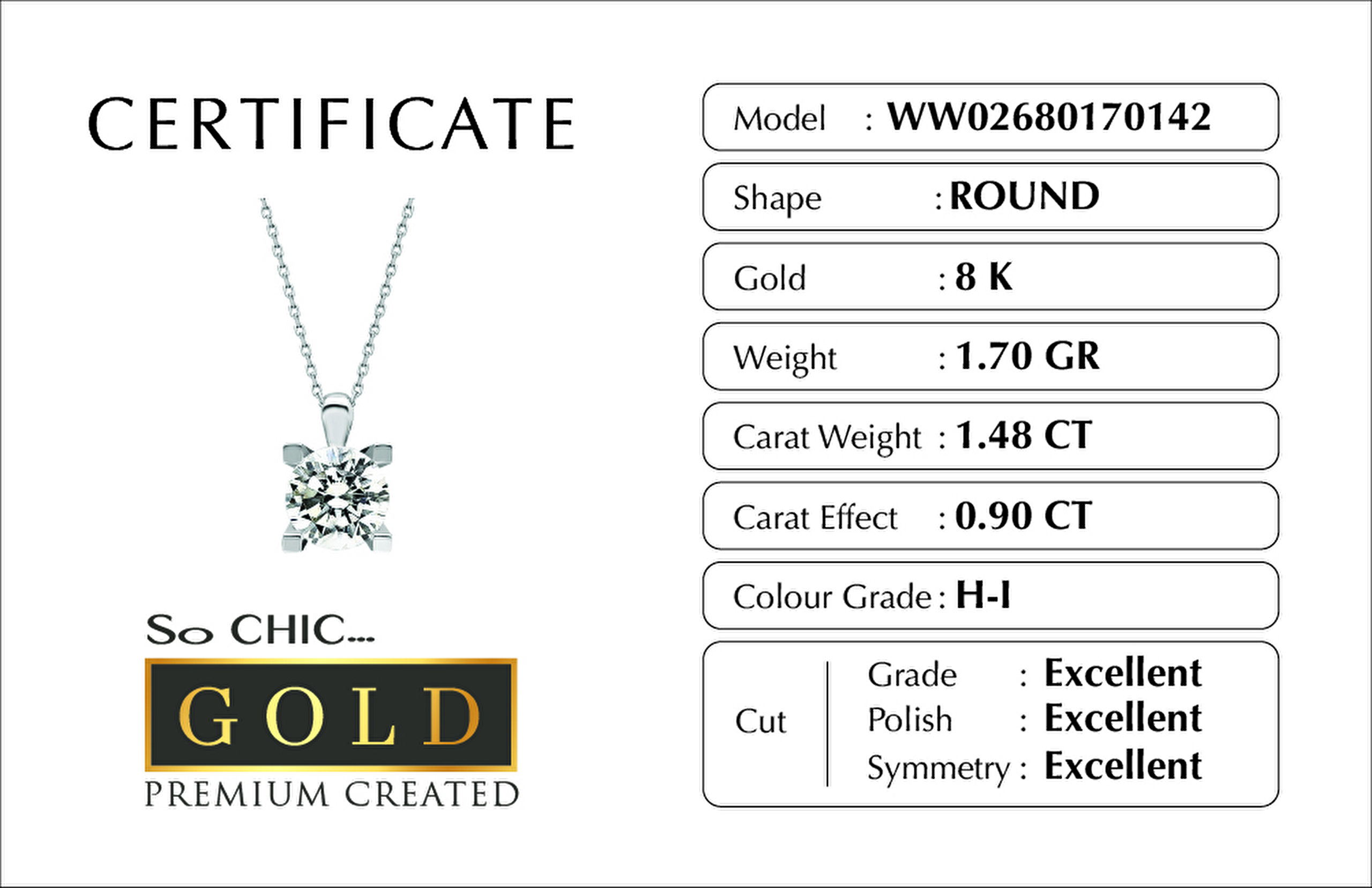 ⁠ Beyaz Altın Sertifikalı Premium Created Taşlı Tektaş 0.90 CT Effect Kolye_2}