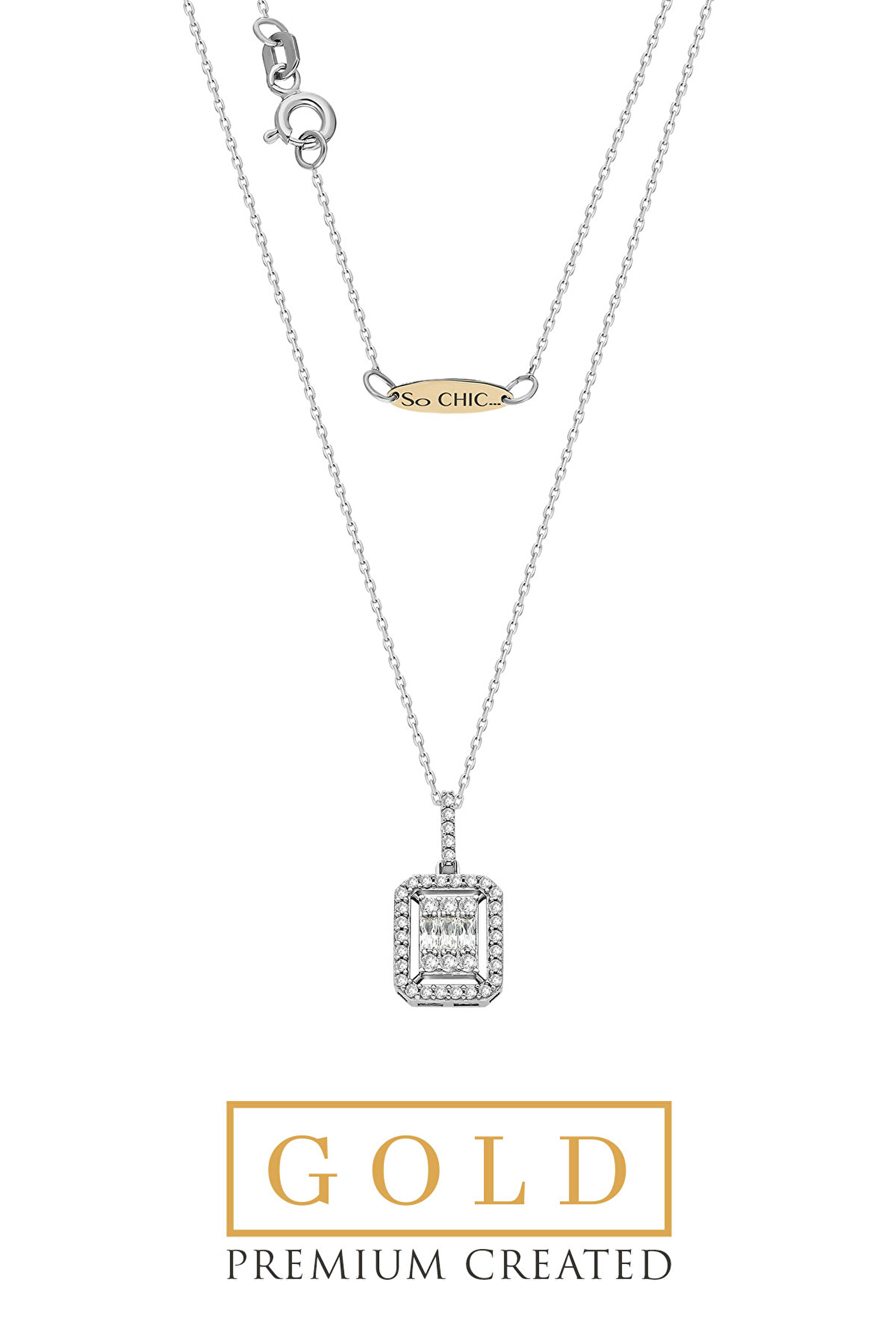 ⁠ Beyaz Altın Sertifikalı Premium Created Baget Taşlı 0.29 Ct Effect Kolye_1}