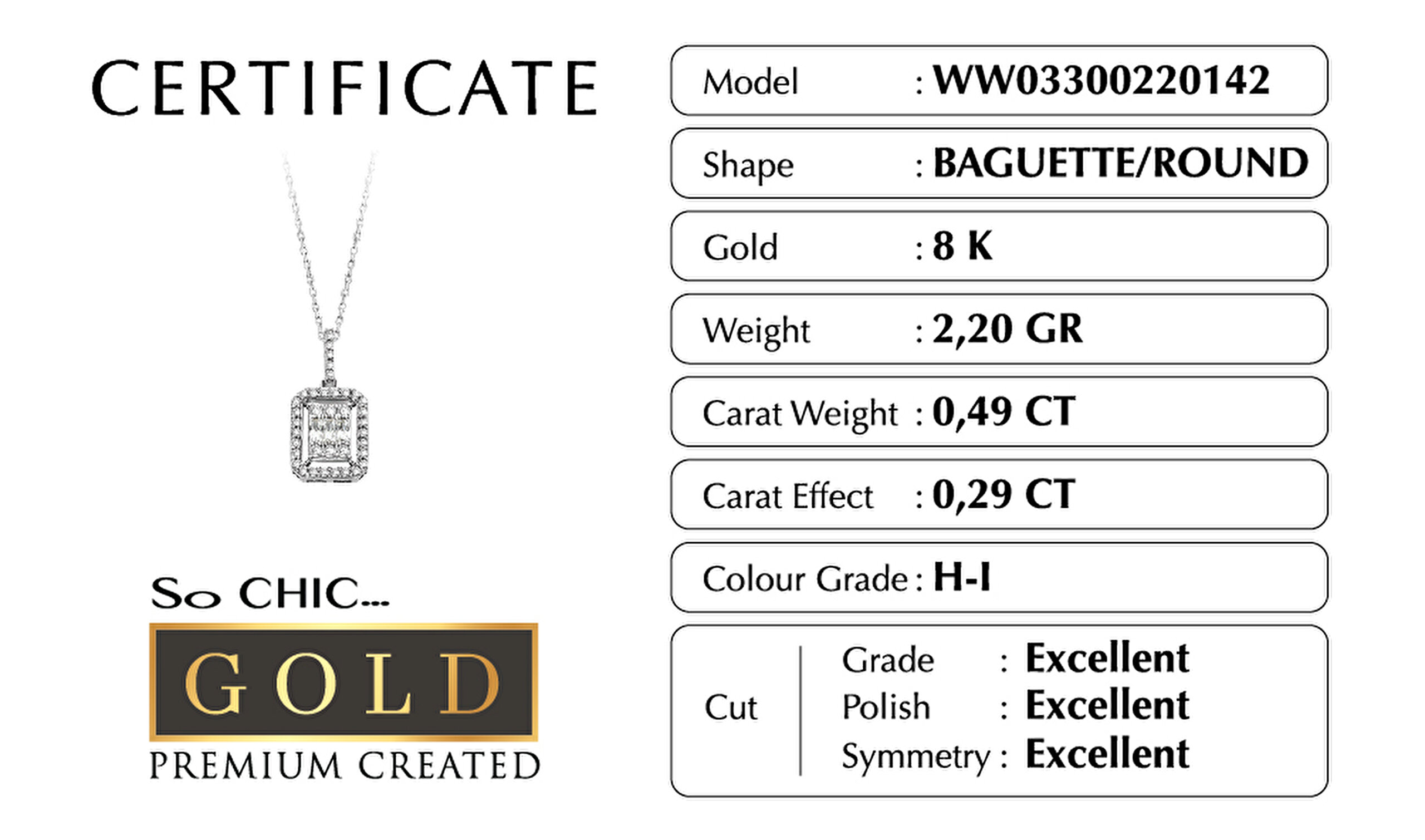 ⁠ Beyaz Altın Sertifikalı Premium Created Baget Taşlı 0.29 Ct Effect Kolye_2}