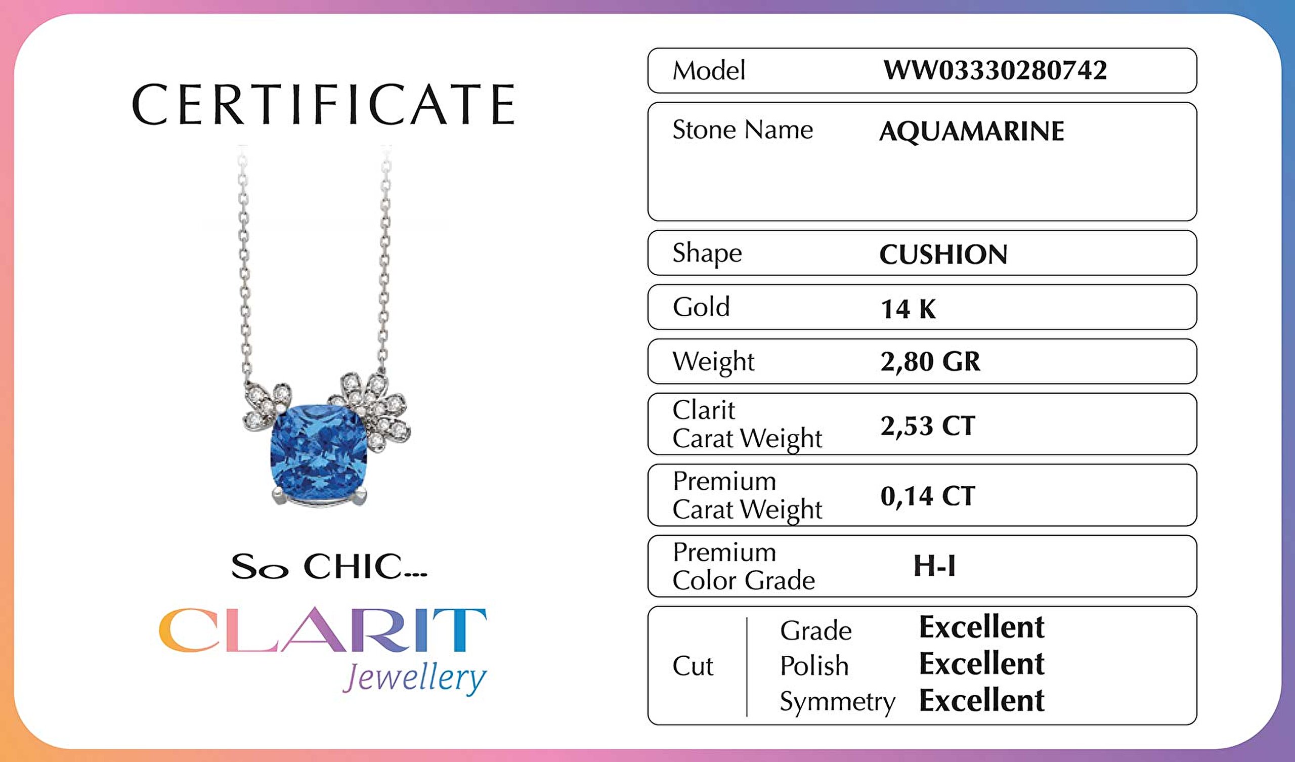 ⁠ Created Aquamarine Taşlı Clarit Serisi 14 Ayar Beyaz Altın Kolye_2}