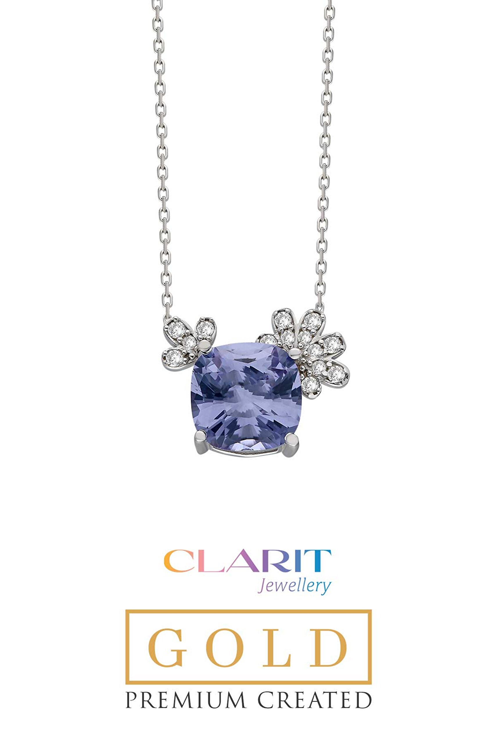 ⁠ Created Alexandrite Taşlı Clarit Serisi 14 Ayar Beyaz Altın Kolye_0}