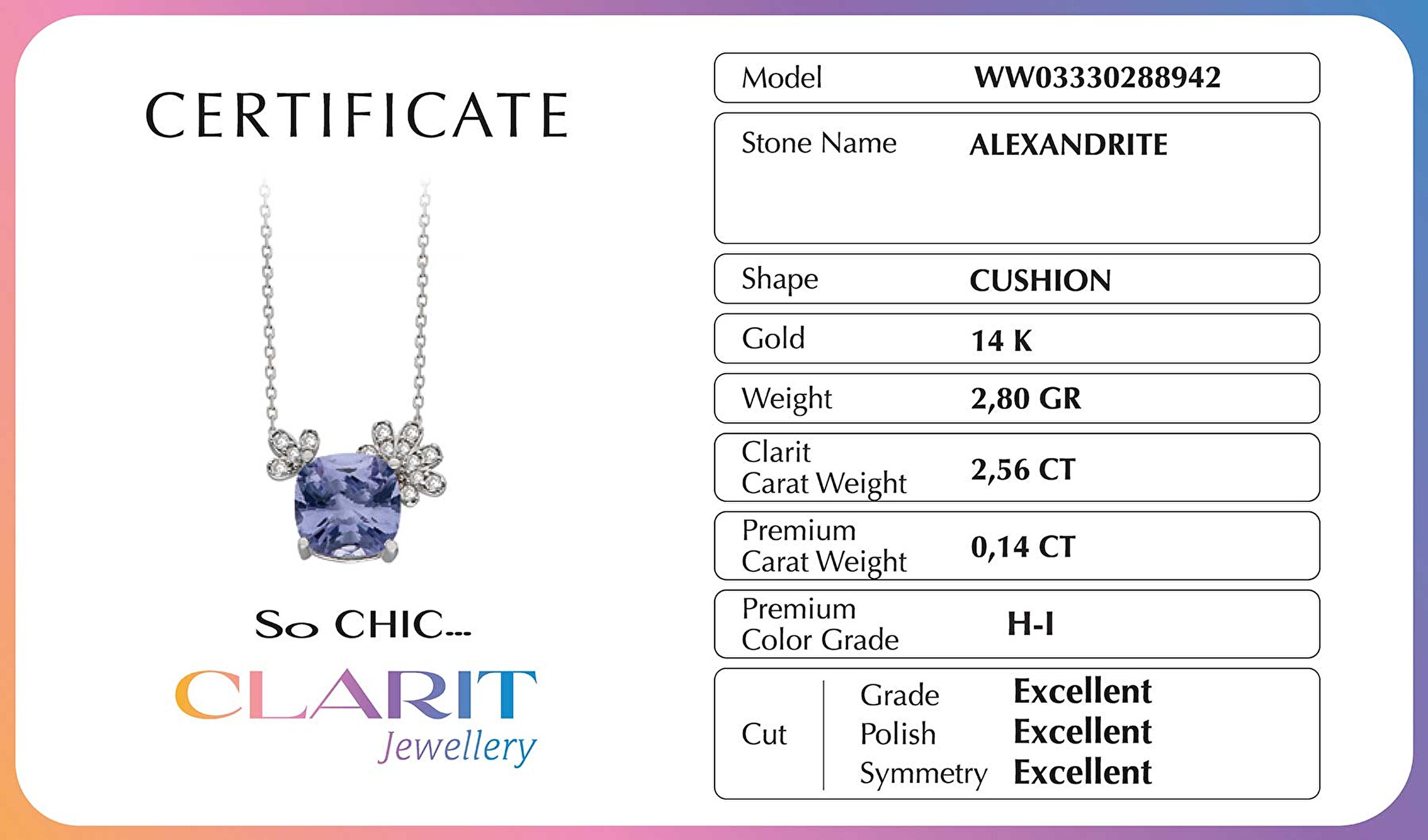 ⁠ Created Alexandrite Taşlı Clarit Serisi 14 Ayar Beyaz Altın Kolye_2}