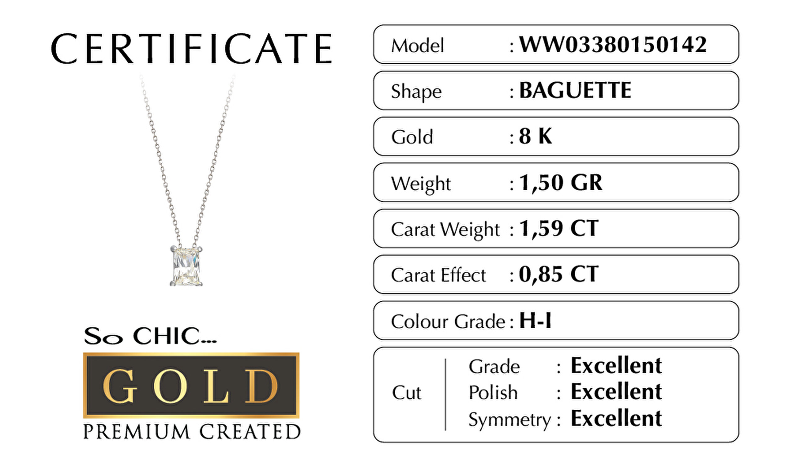 ⁠ Beyaz Altın Sertifikalı Premium Created 0.85 Ct Effect Baget Tektaş Kolye
_2}