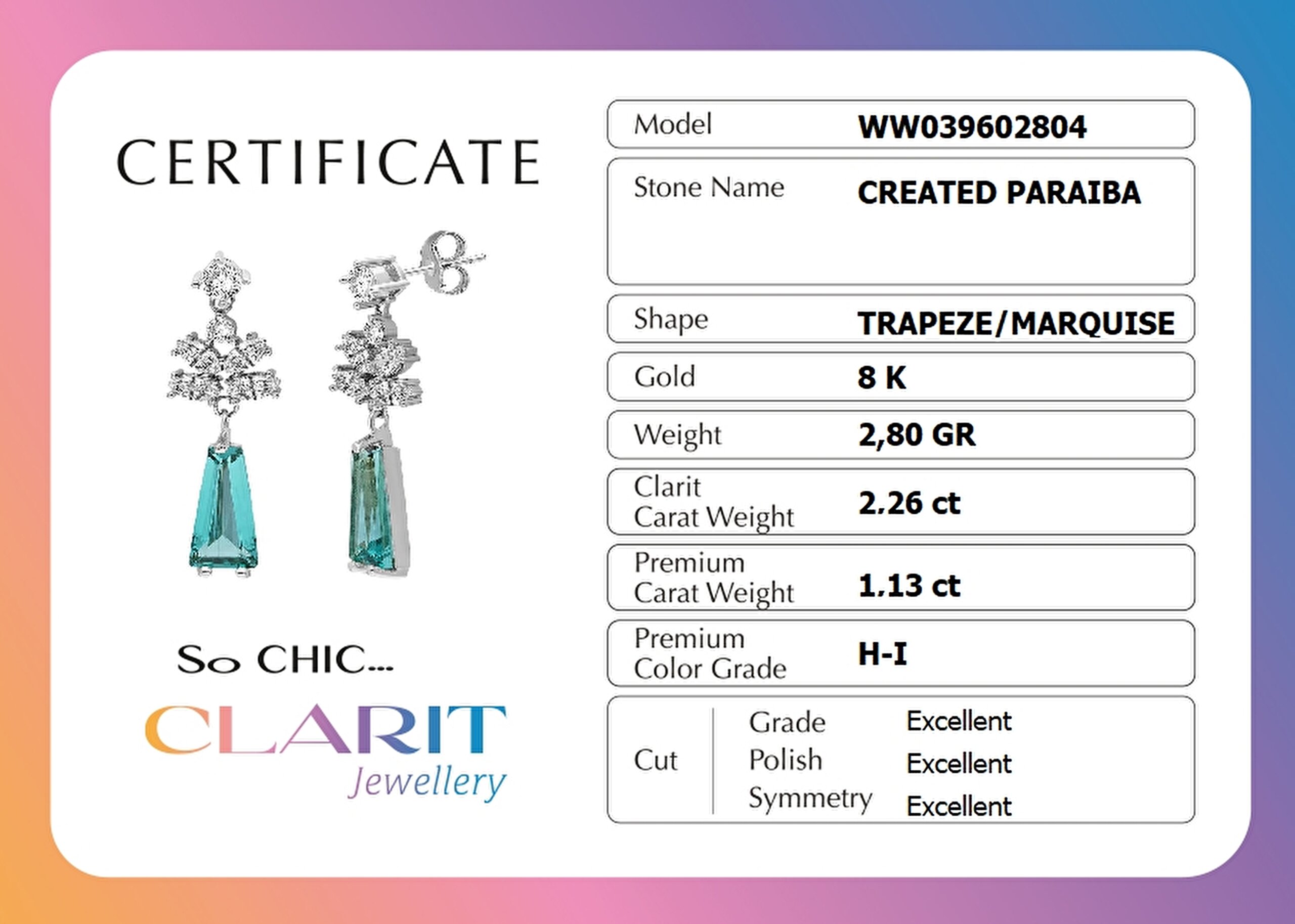 ⁠ Created Paraiba Taşlı Clarit Serisi 8 Ayar Beyaz Altın Küpe_1}