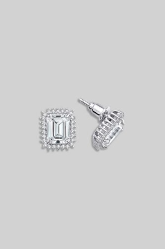 Creative Baguette Cut 18K White Gold Plated Silver Earrings