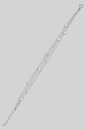 Üç Sıra Zirkon Taşlı 18 Ayar Beyaz Altın Kaplama 19 Cm Gümüş Bileklik
