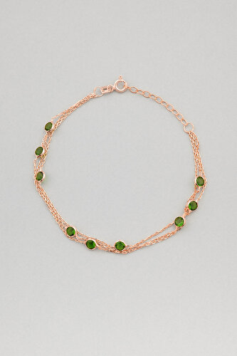 Three Lines with Zircon 18 Karat Rose Gold Plated Silver Bracelet