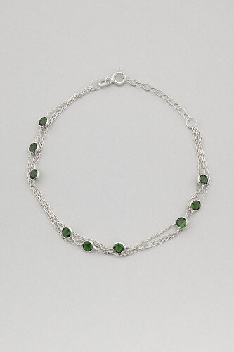 Three Lines with Zircon 18 Karat White Gold Plated Silver Bracelet