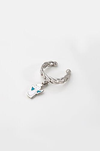 Angel Figurine 18K White Gold Plated Silver Cuff