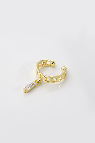 Trapezoid Stone 18K Yellow Gold Plated Silver Cuff Earring