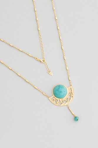Authentic Turquoise 18 Carat Yellow Gold Plated Silver Necklace