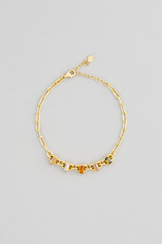 18 Karat Yellow Gold Plated Silver Baguette Bracelet with Colored Stones
