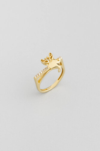 Wise Goddess 18K Yellow Gold Plated Silver Lucky Owl Ring with Stone