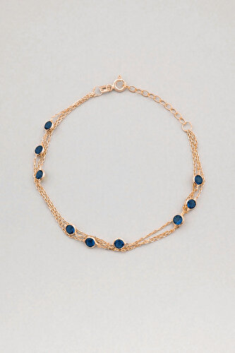 Three Lines with Zircon 18 Karat Rose Gold Plated Silver Bracelet