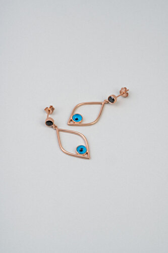  18K Rose Gold Plated Silver Evil Eye Fish Dangling Earrings