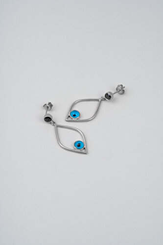  18K White Gold Plated Silver Evil Eye Fish Dangling Earrings