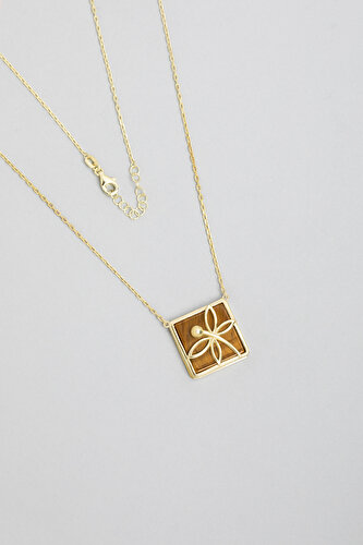 18K Yellow Gold Plated Silver Dragonfly Necklace with Tiger Eye Stone