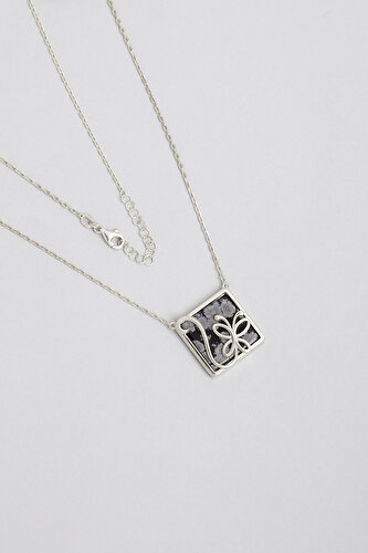 18K White Gold Plated  Silver Butterfly Necklace with Dalmatian Stone