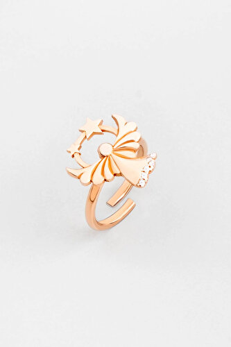 Crowned Angel 18 Carat Rose Gold Plated Adjustable Silver Ring