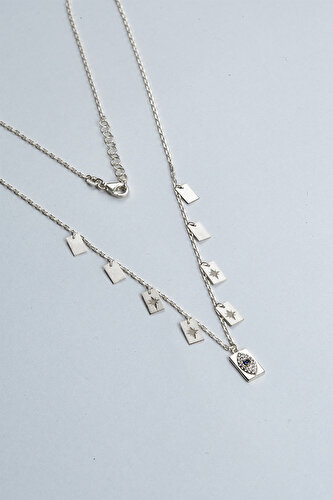 Polar Star with Evil Eye 18 Karat White Gold Plated Silver Necklace